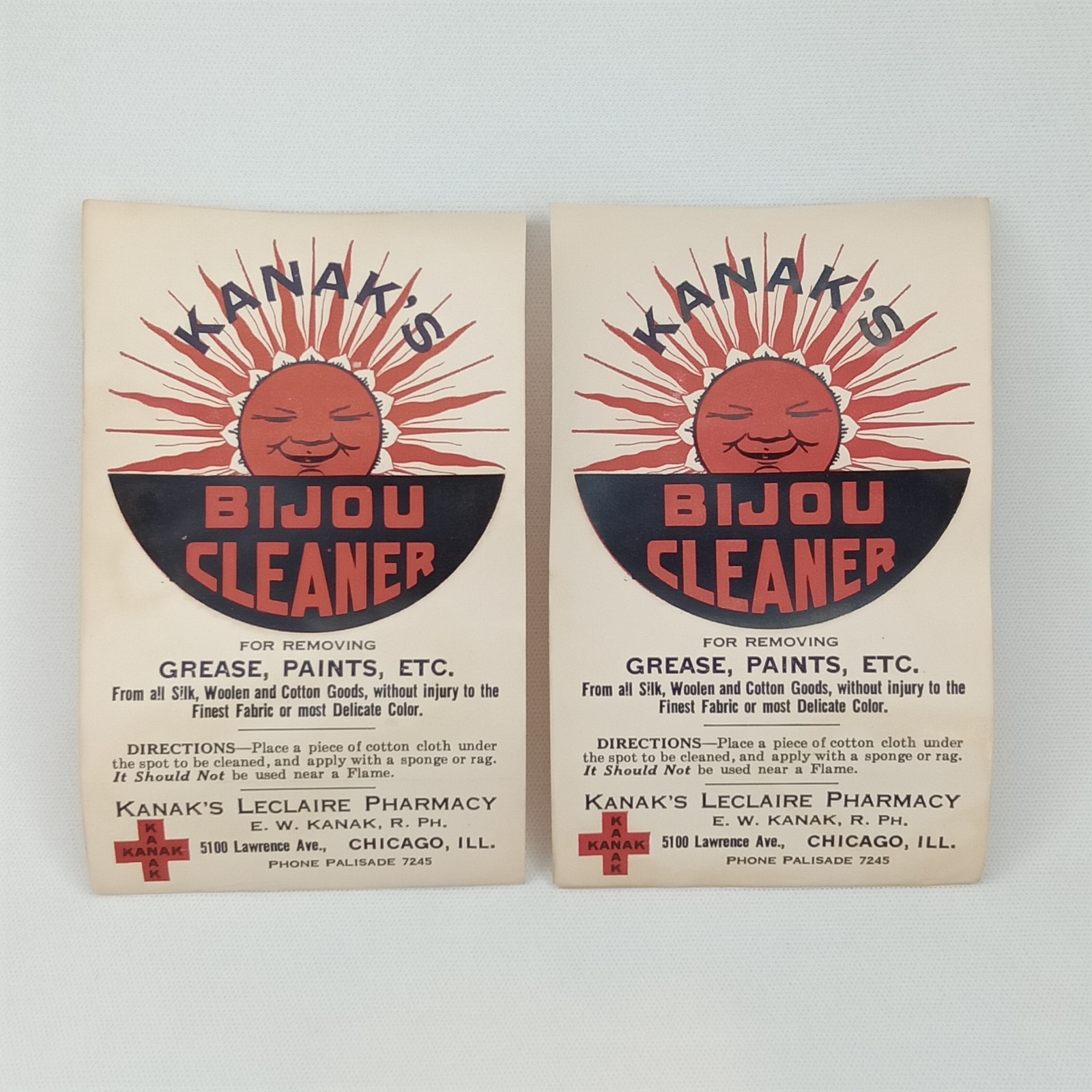 Vintage MCM Advertisement Bijou Cleaner Kanak’s Pharmacy Chicago 1950s Sun