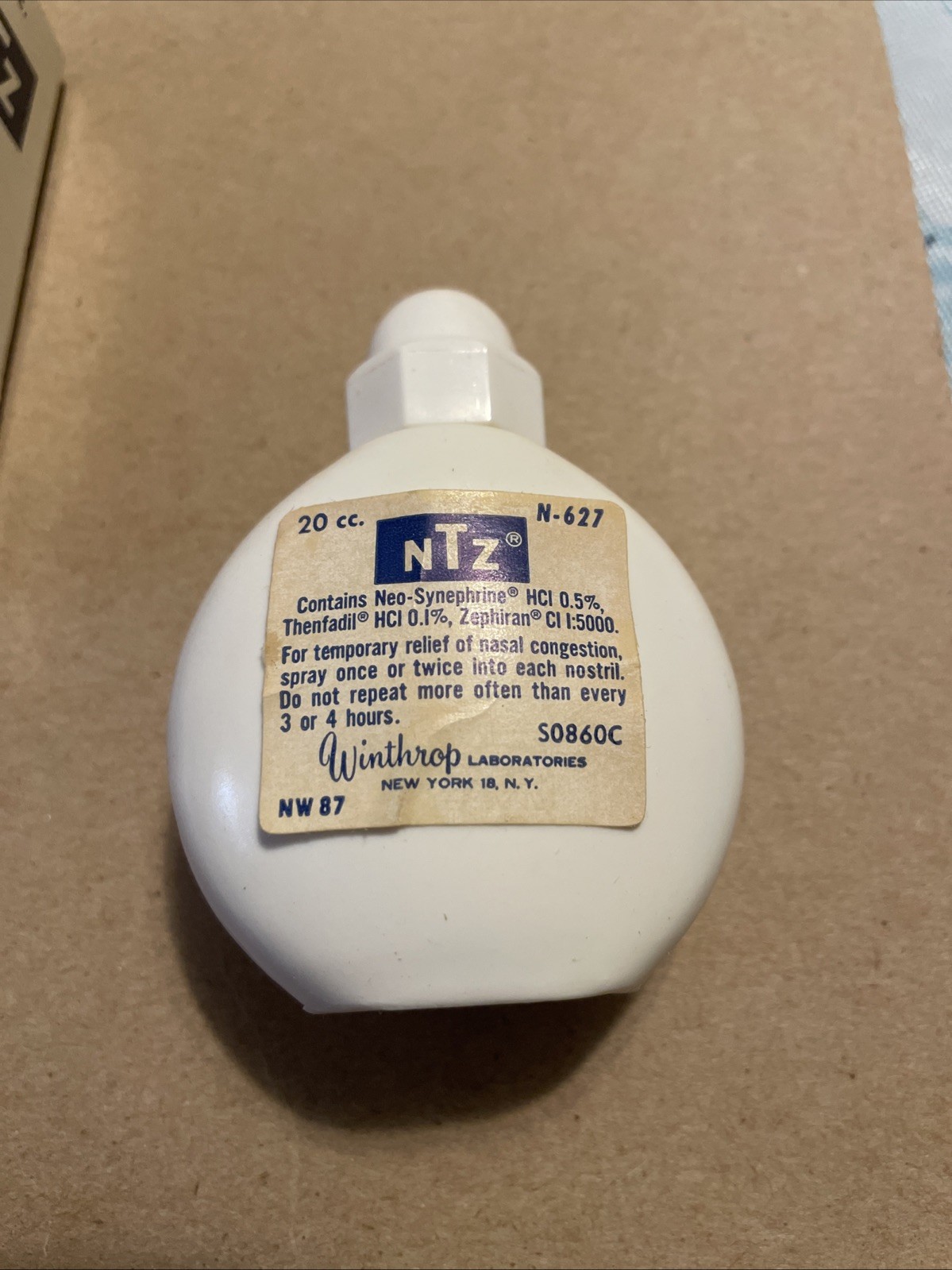 Vintage Winthrop Laboratories NTZ Nasal Spray N-627 20cc Unused Full