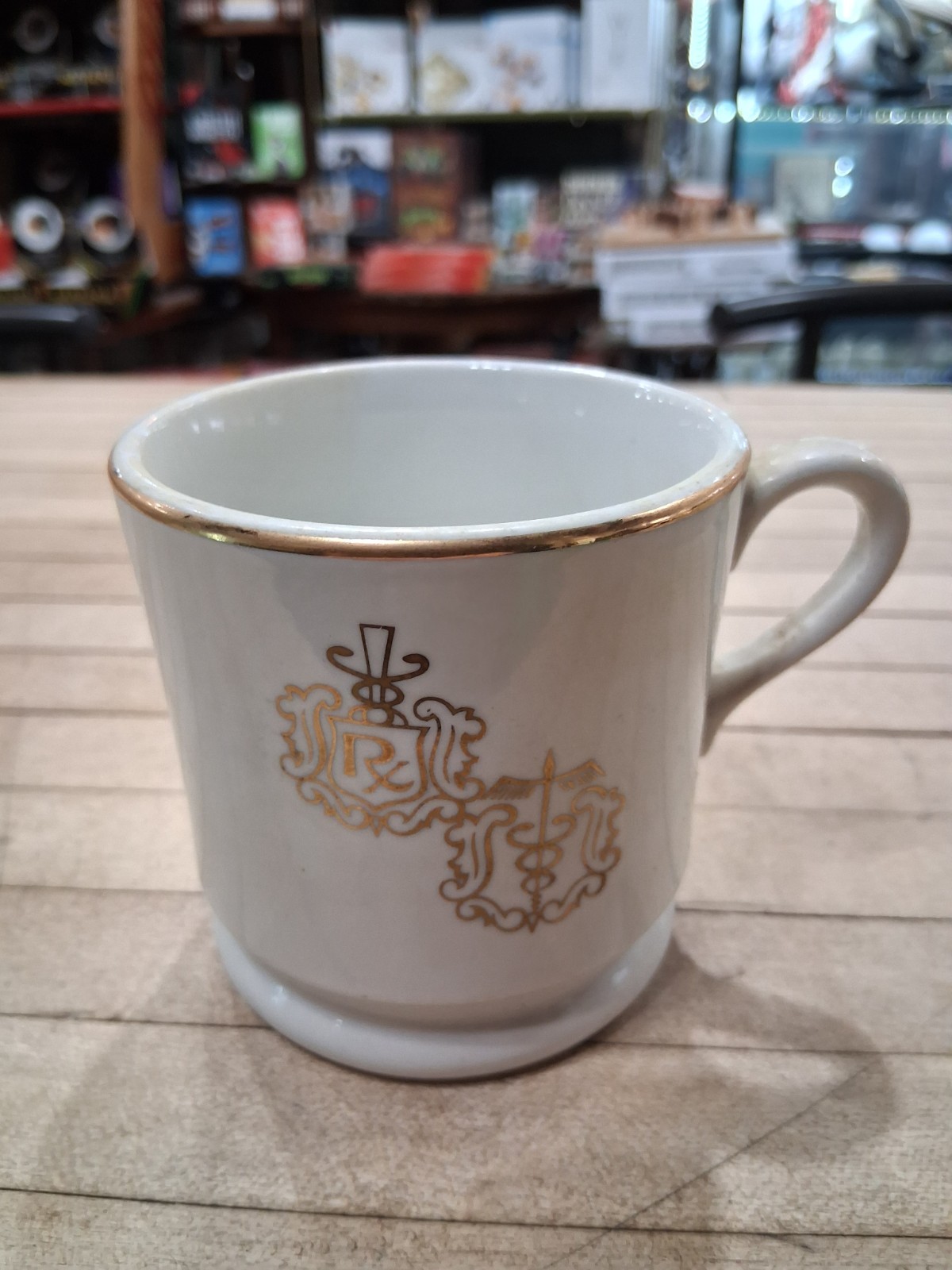 Pharmacy Apothecary Rx Coffee Cup Vintage Porcelain Mug Gold Trim