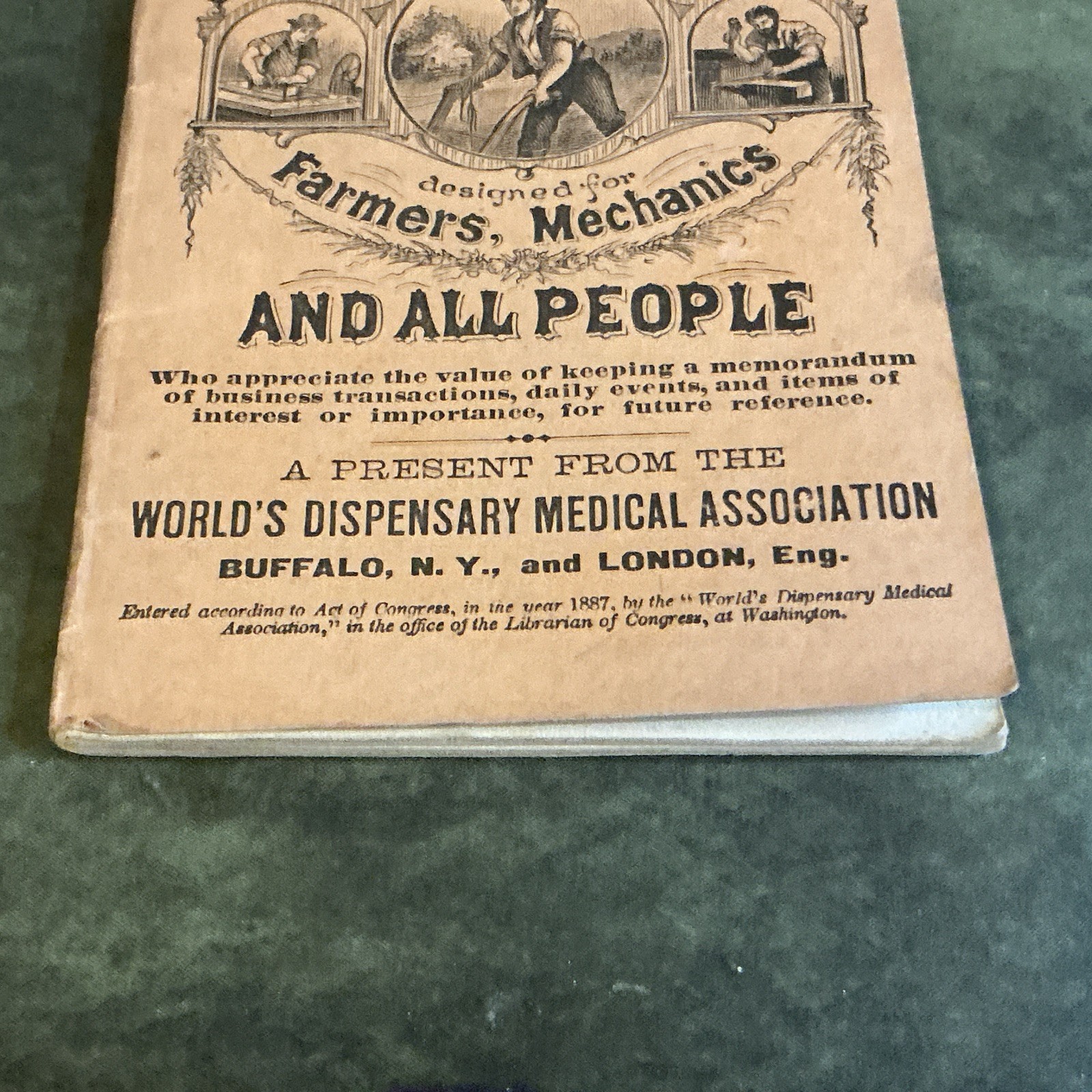 1887 Pierce’s MEDICAL DISPENSARY Memo Book Drug Advertising Antique