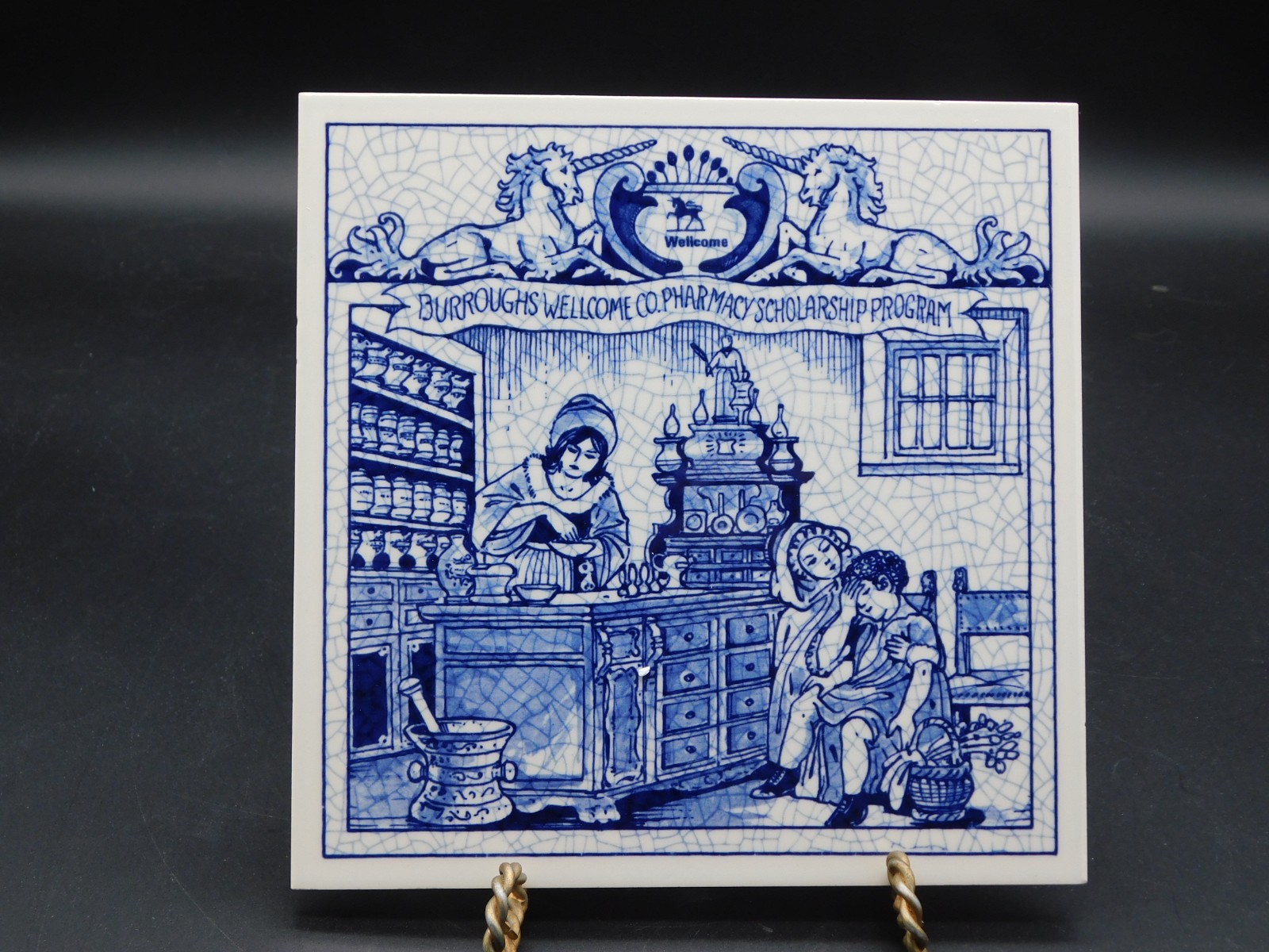 Delft Porcelain Pharmacy Pill Tile Burroughs Wellcome Scholarship Apothecary