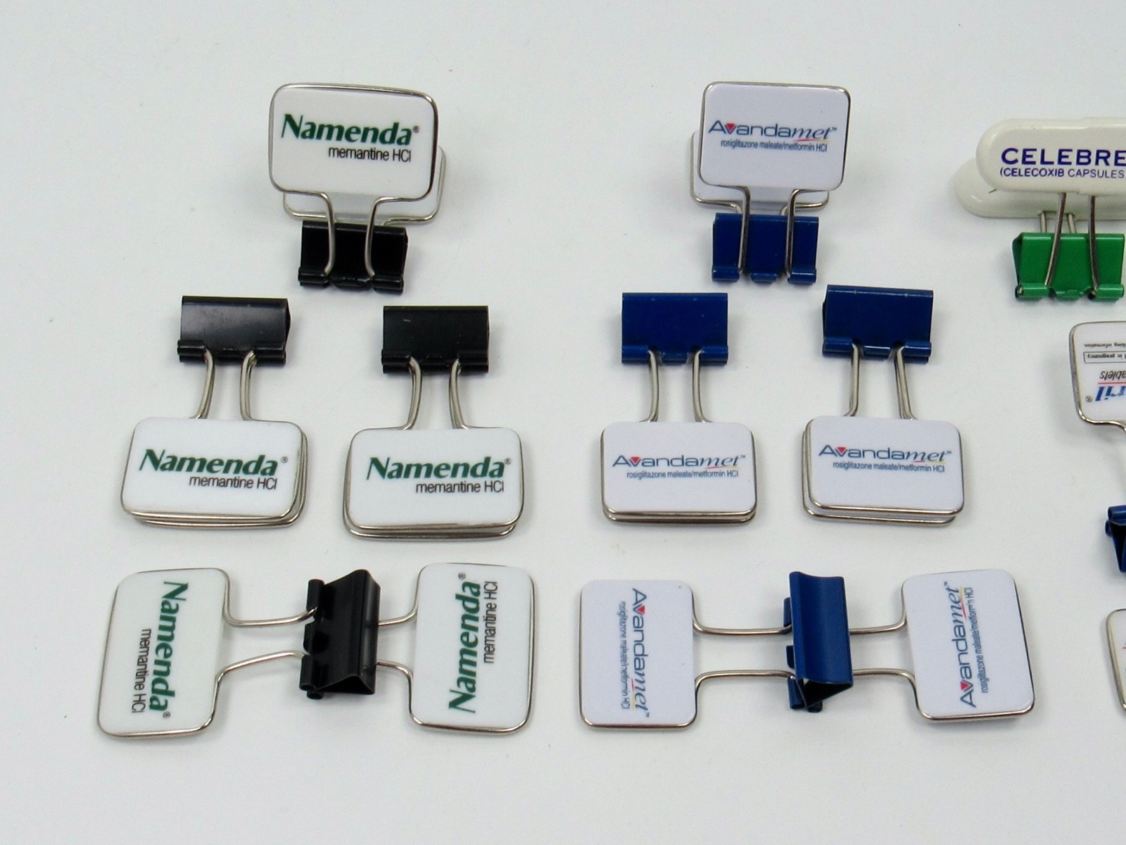 Namenda Avandamet Amitiza Zyrtec Binder Clips Drug Rep Pharmaceutical Lot of 12