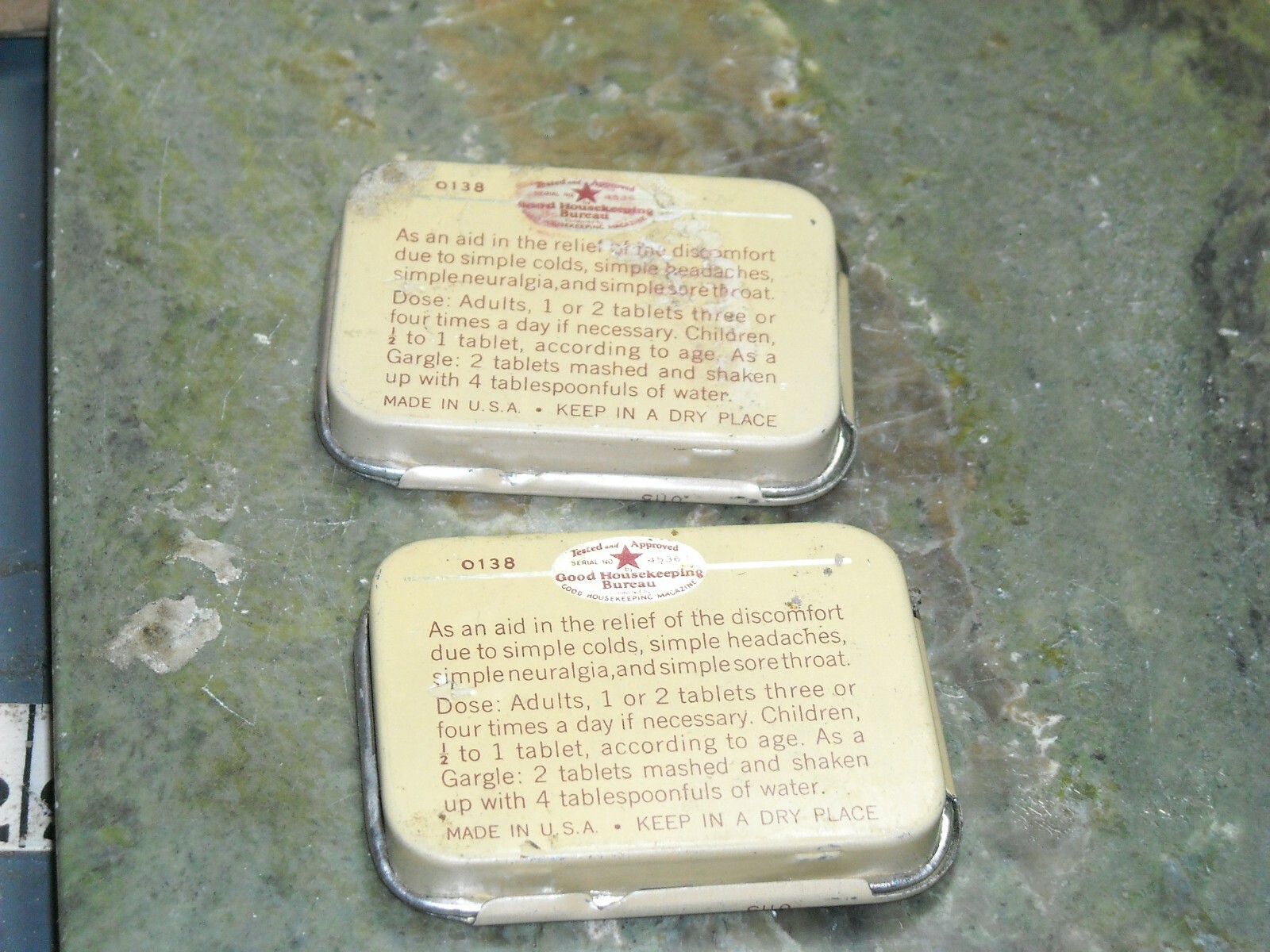 2 Vintage McKessons aspirin tablets tins slide top 1 7/8 X 1 7/16