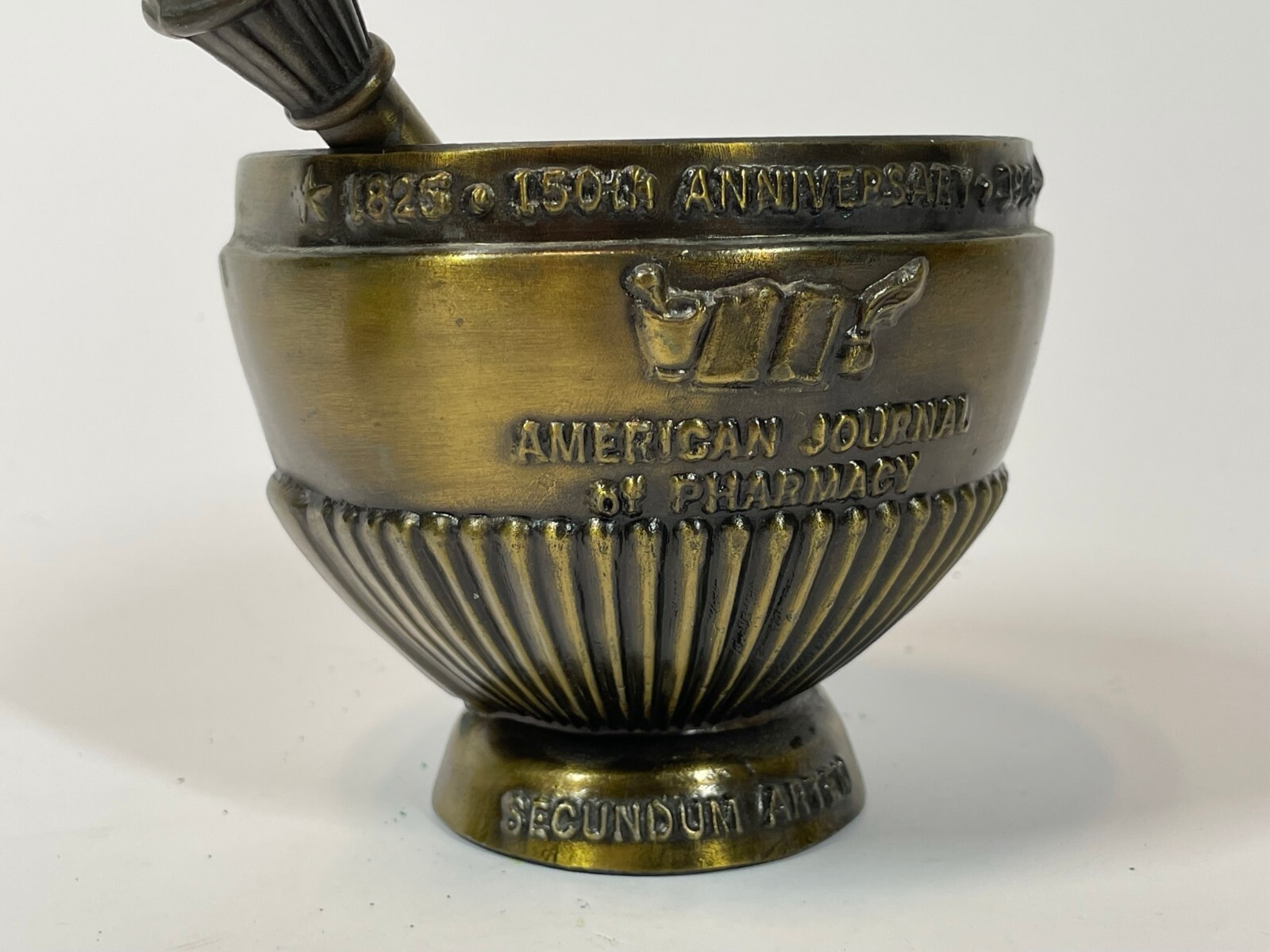 Vintage First American Pharmacy Journal Cast Brass Bronze Mortor & Pestle Set