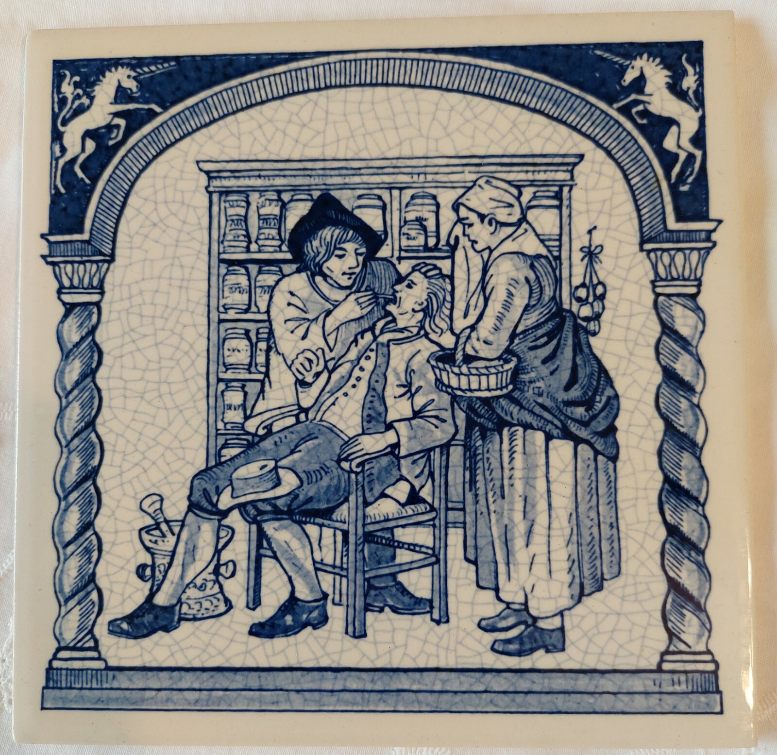 BURROUGHS Pharmacy Tiles Handmade DELFT set 4 MD Dr Dentist Office gift medical