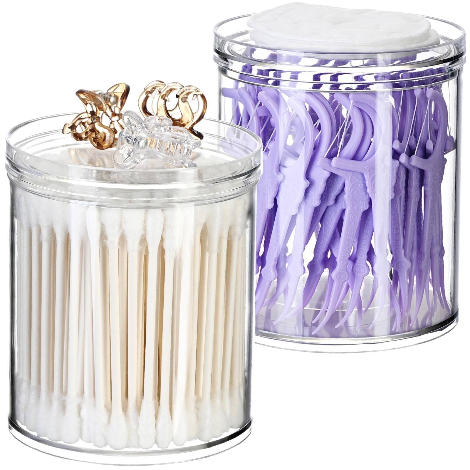 SheeChung 2-Pack Stackable Clear Qtip Holder – 10oz Crystal Apothecary Jars w…
