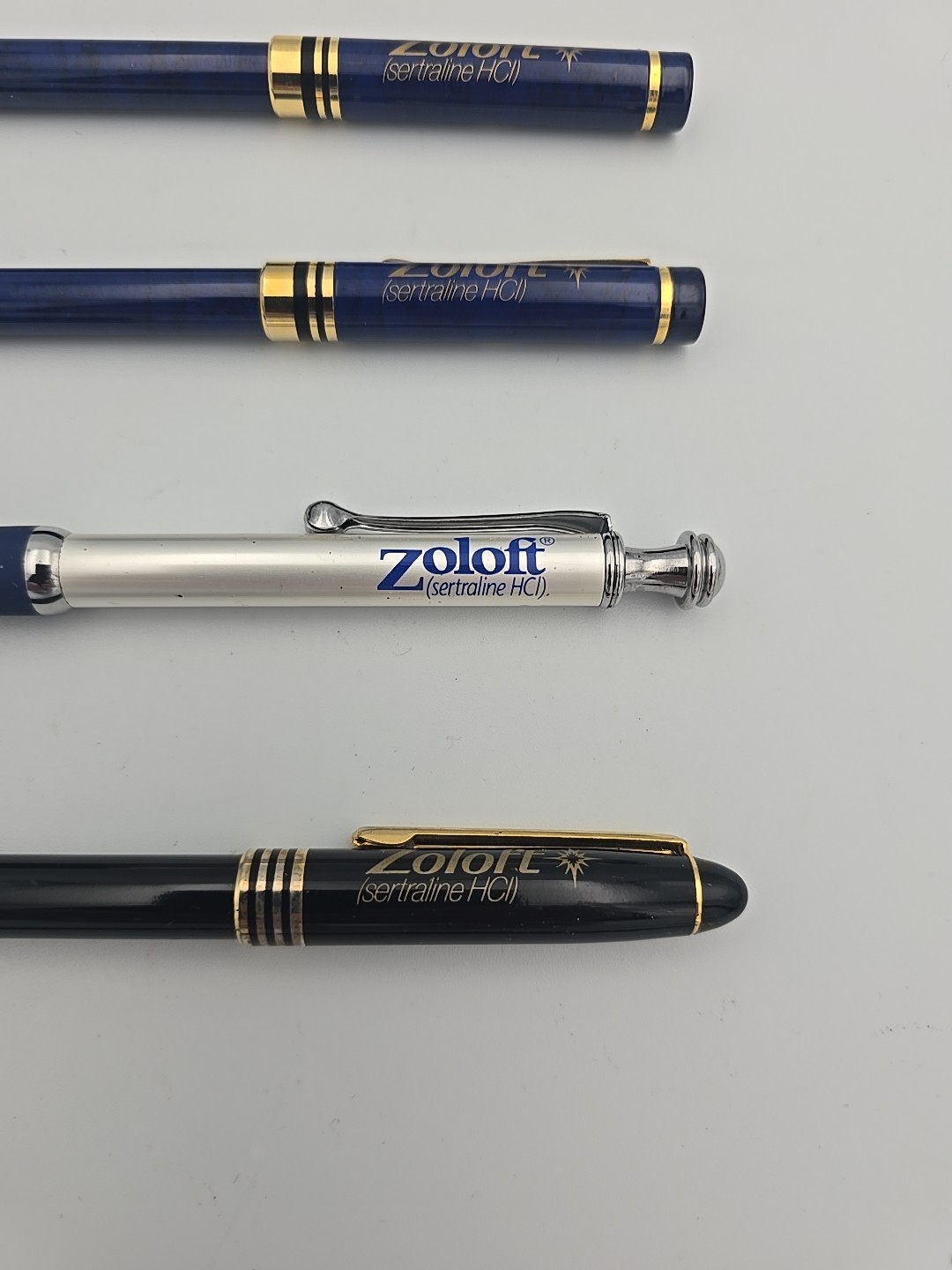 Lot 4 Zoloft Pfizer Heavy Metal Pharmaceutical Drug Rep Pens, Paper, Collectible