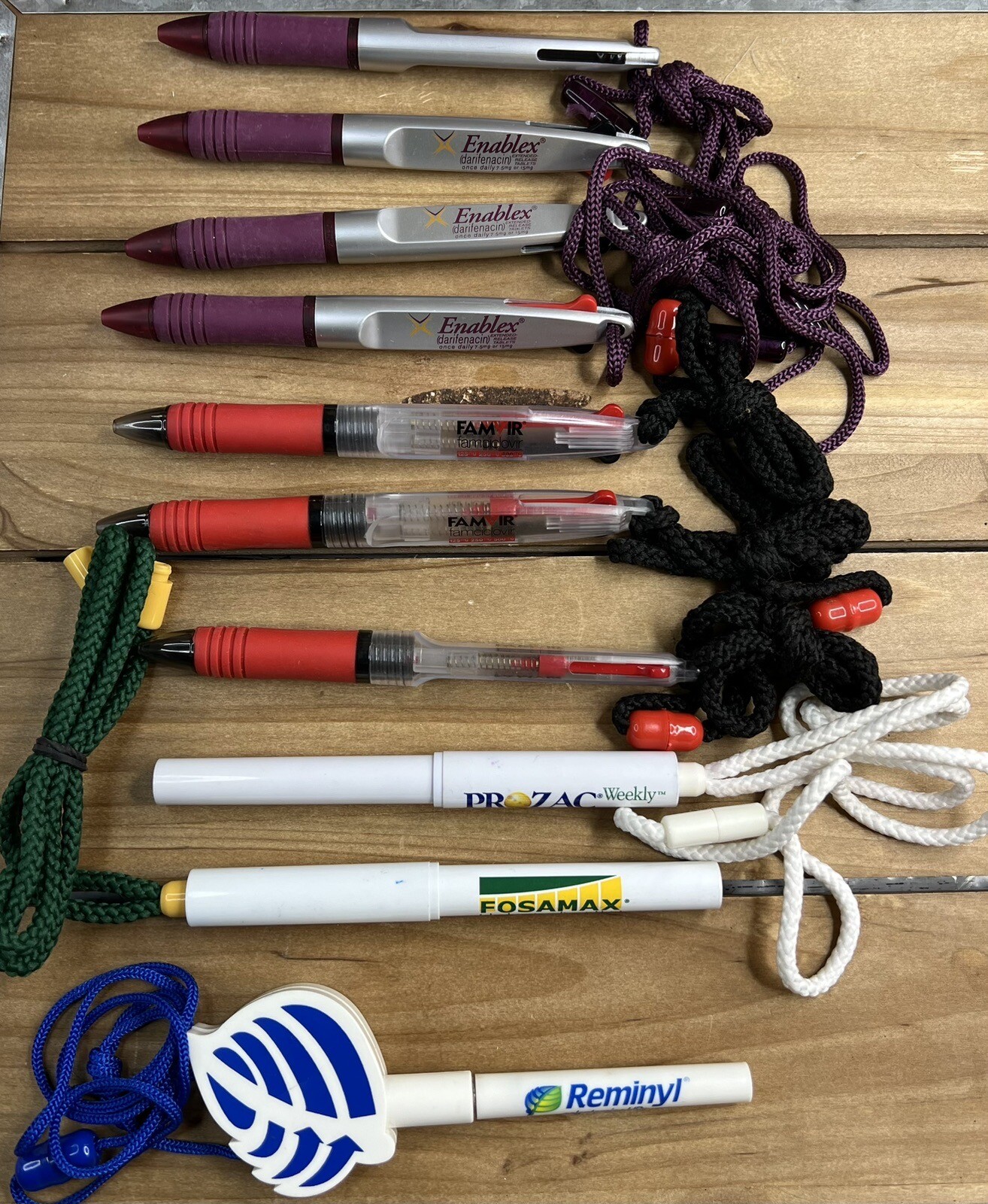 10 Rare Pharmaceutical Drug Rep Pens Lanyards Fosamax Enablex Famvir Zoloft LOOK
