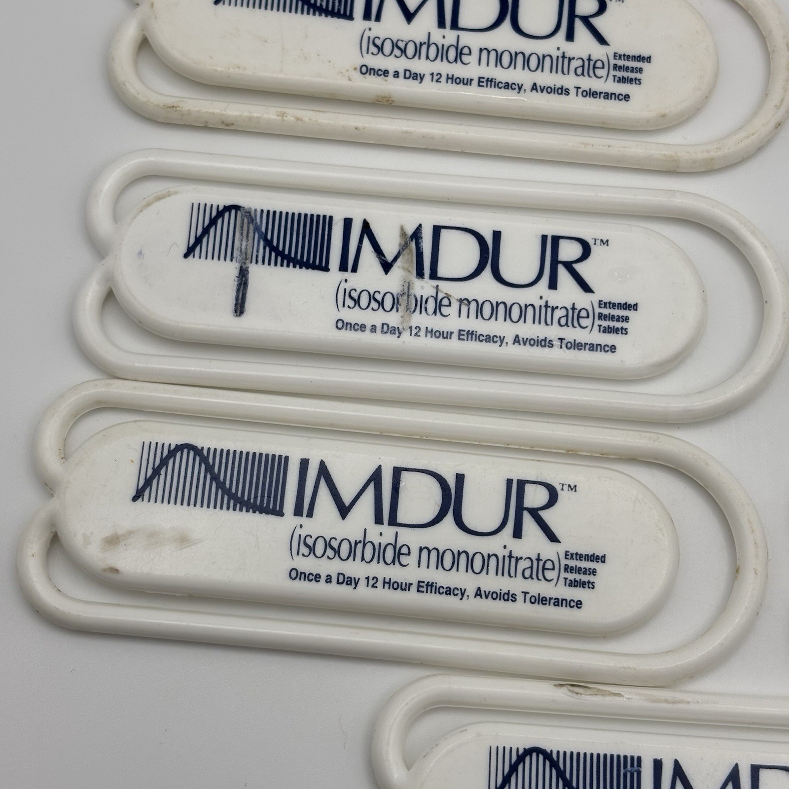 IMDUR Drug Rep Paperclip Promo White Plastic Lot of 9x – 3” Long