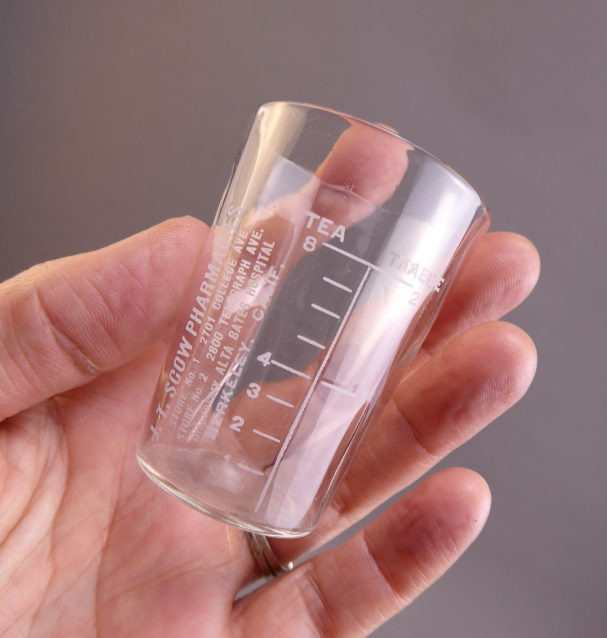 VTG 2 TBLSP 8 TSPN PHARMACY DRUGGIST DOSING DOSE MEASURING SHOT GLASS