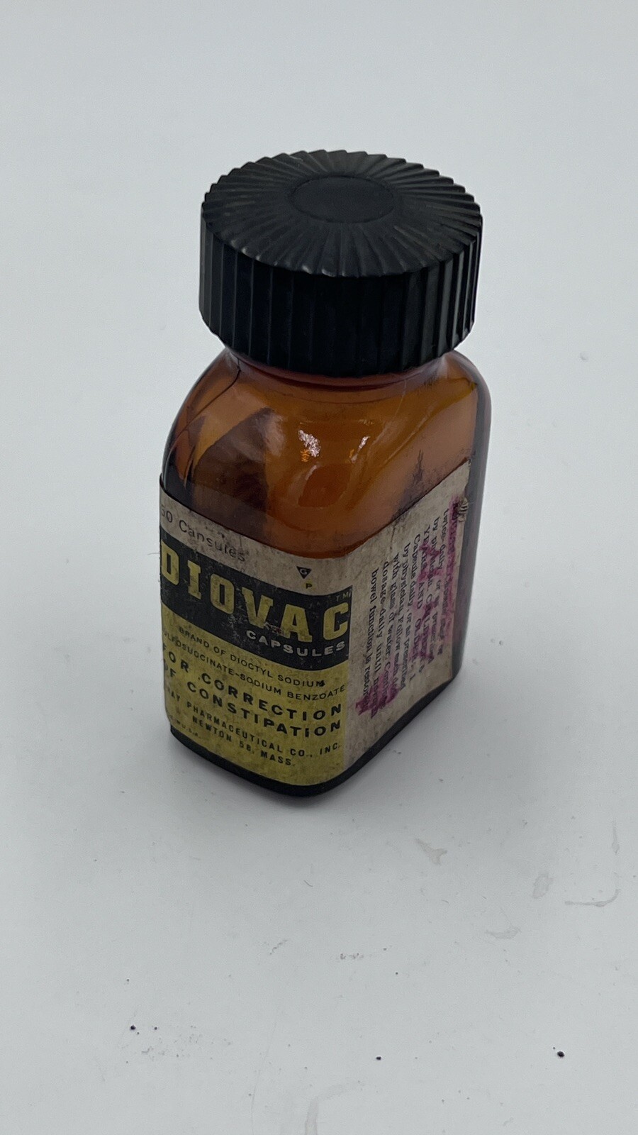 Vintage 1940’s DIOVAC ( dioctyl sodium ) Gray Pharmaceuticals Brown Bottle EMPTY