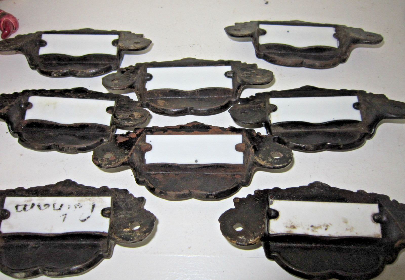 1800s Apothecary Drawer Pulls Handles Knobs Label Under Glass Pharmacy Cabinet