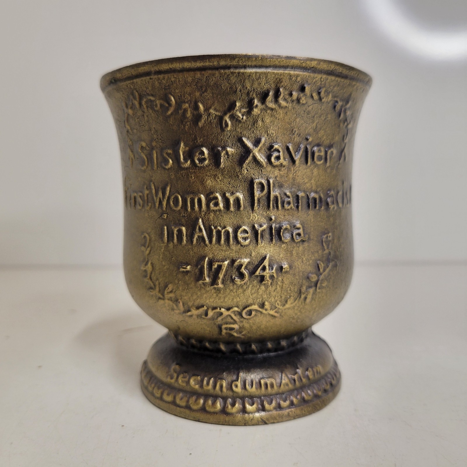 VTG 1985 Schering Brass Mortar & Pestle Ursuline Convent New Orleans Sis. Xavier