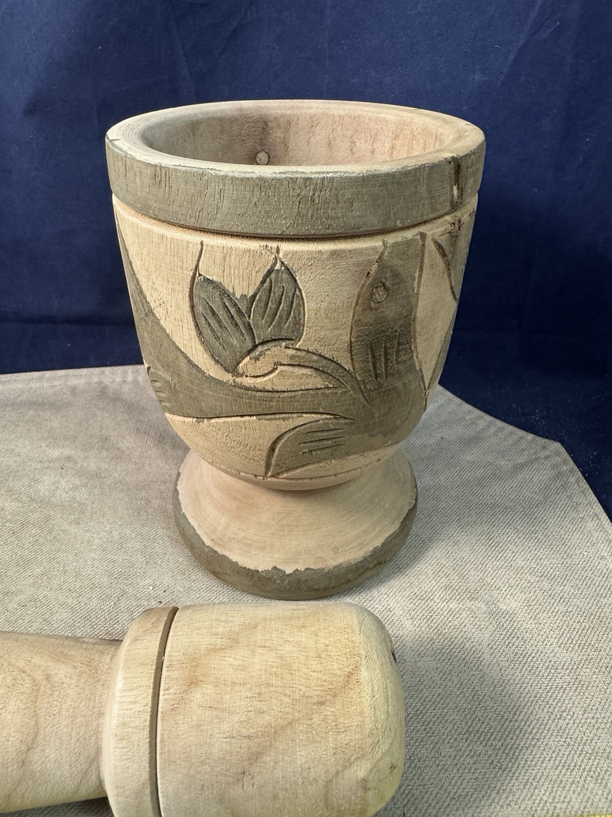 Hand Carved/Painted Wood Mortar And Pestle Apothecary Grinder 6.5″ and 8” Tall