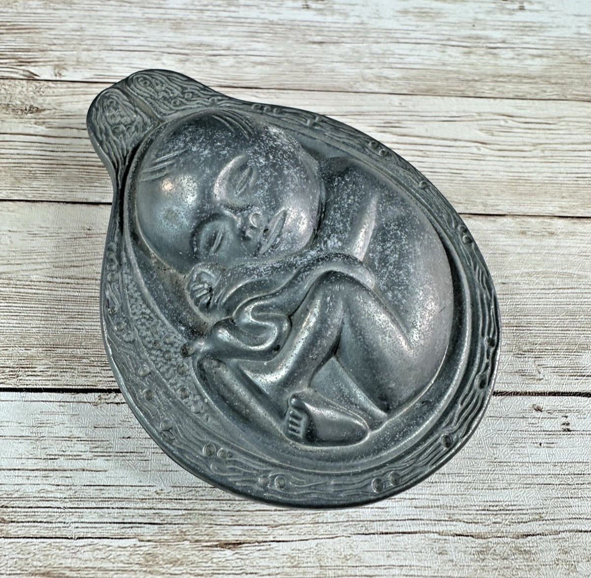 Vtg 1950-60s Parke-Davis Tabron Pharmaceutical Fetus Baby Pewter Paperweight