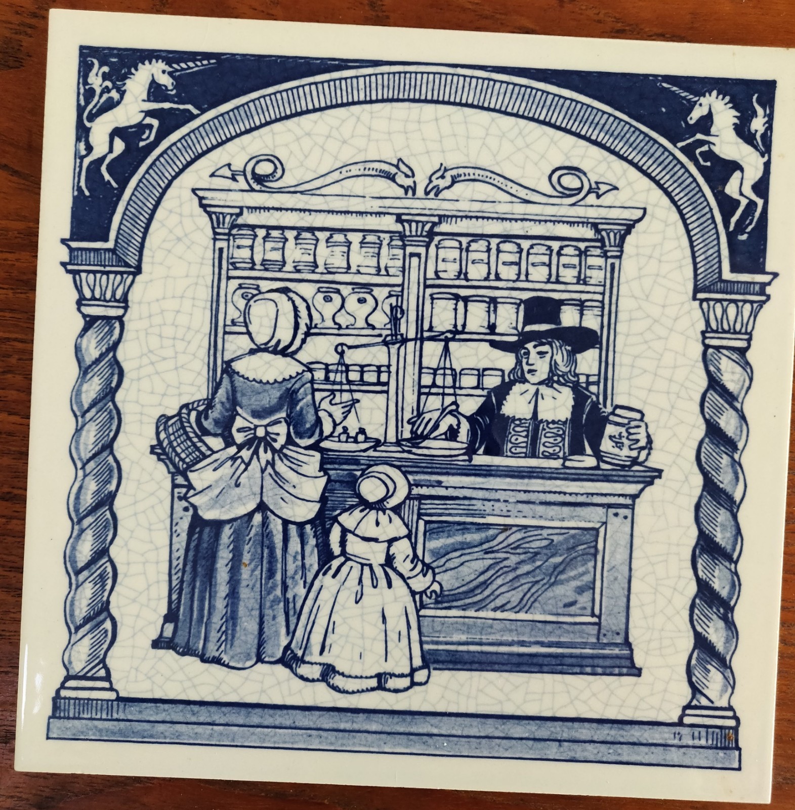 Vintage Lot of 5 Delft, Holland handmade porcelain pharmacy pill tiles