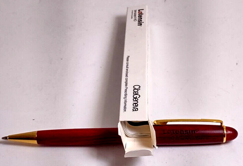 Drug Rep Pen ( Lotensin ) Stained Wood Pen w/ Engraved Lettering Box Prescribing