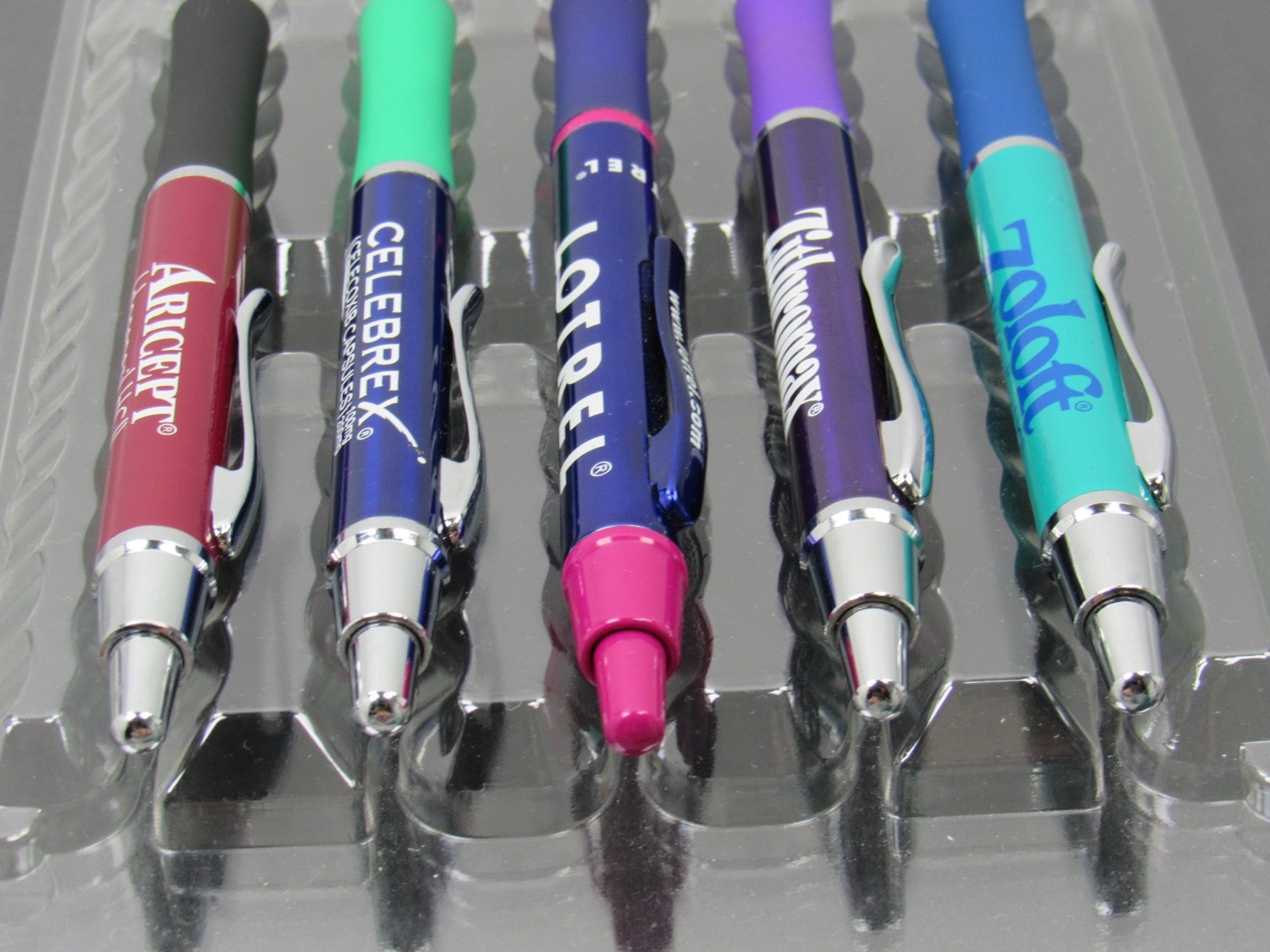 Drug Rep Pharmaceutical Sleek Metal PENS Lot of 5 Aricept Celebrex Zoloft Lotrel