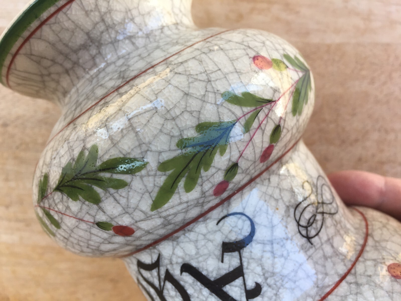 Vintage Pharmacy Apothecary Jar Itnao Agar Crackle Glaze Japan 9″ Hand Painted