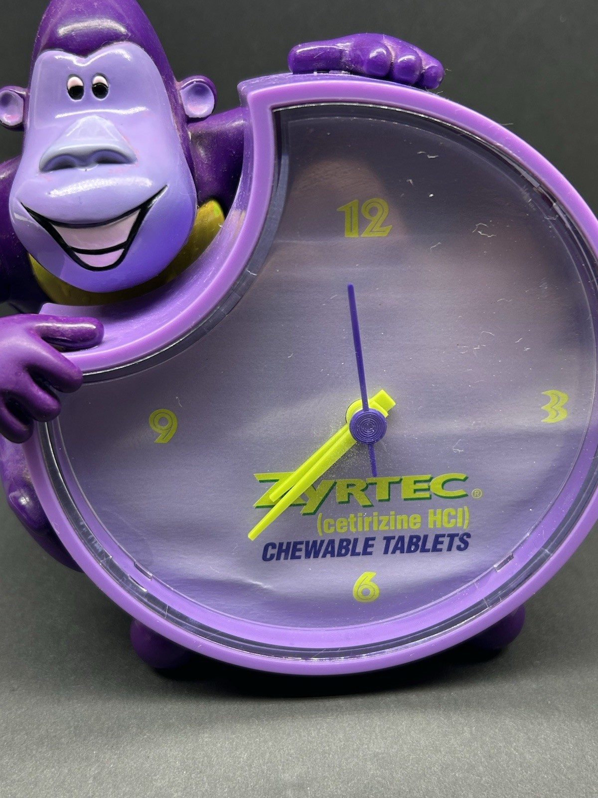 Zyrtec Chewable Tablets Promo Purple Monkey 5″ Alarm Clock Tested & Works