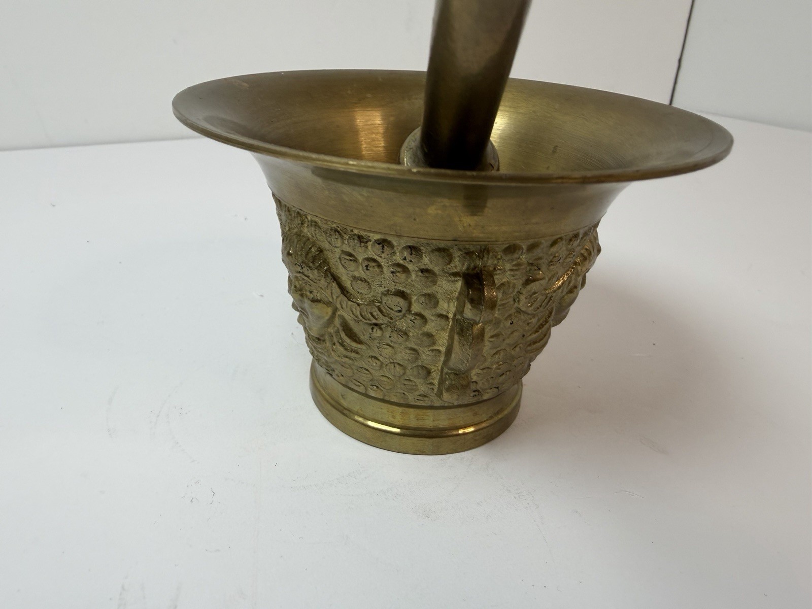 Solid Brass Design Face Mortar & Pestle Pharmacy Apothecary Vintage 3” Tall