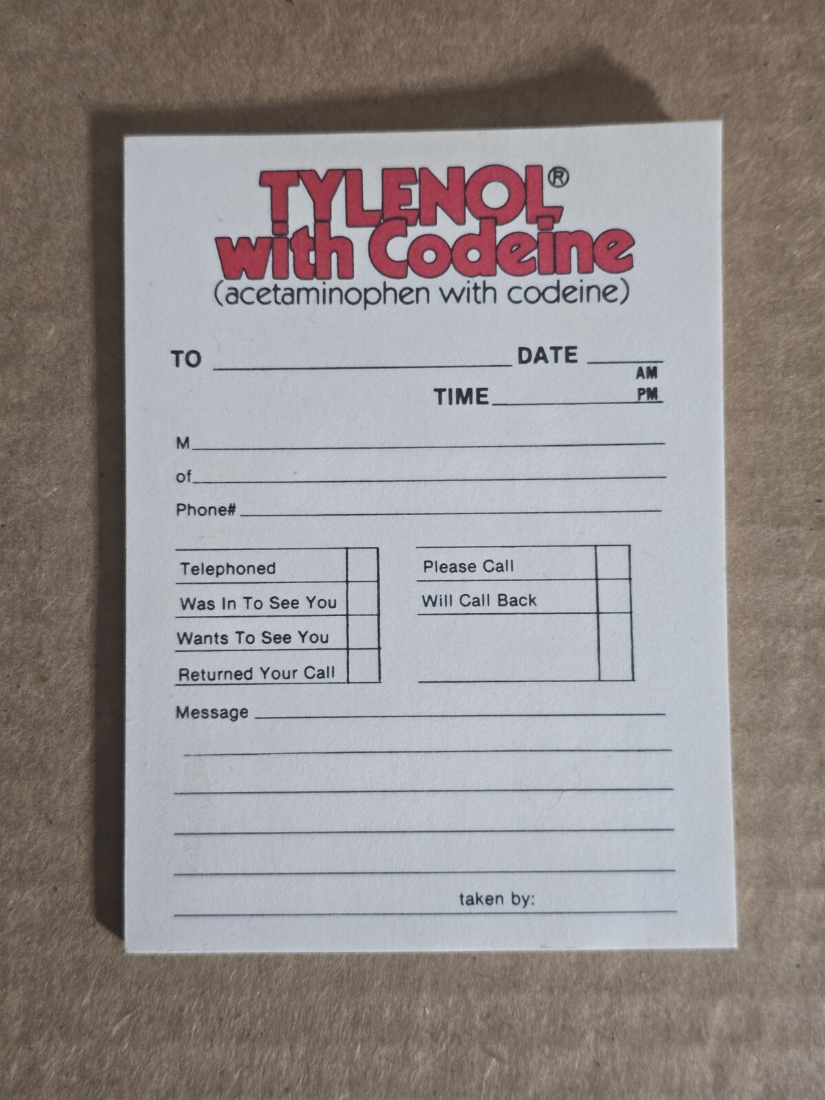 Vintage Memo Note Pad Pharmaceutical Medical Tylenol Codeine Promotional #2