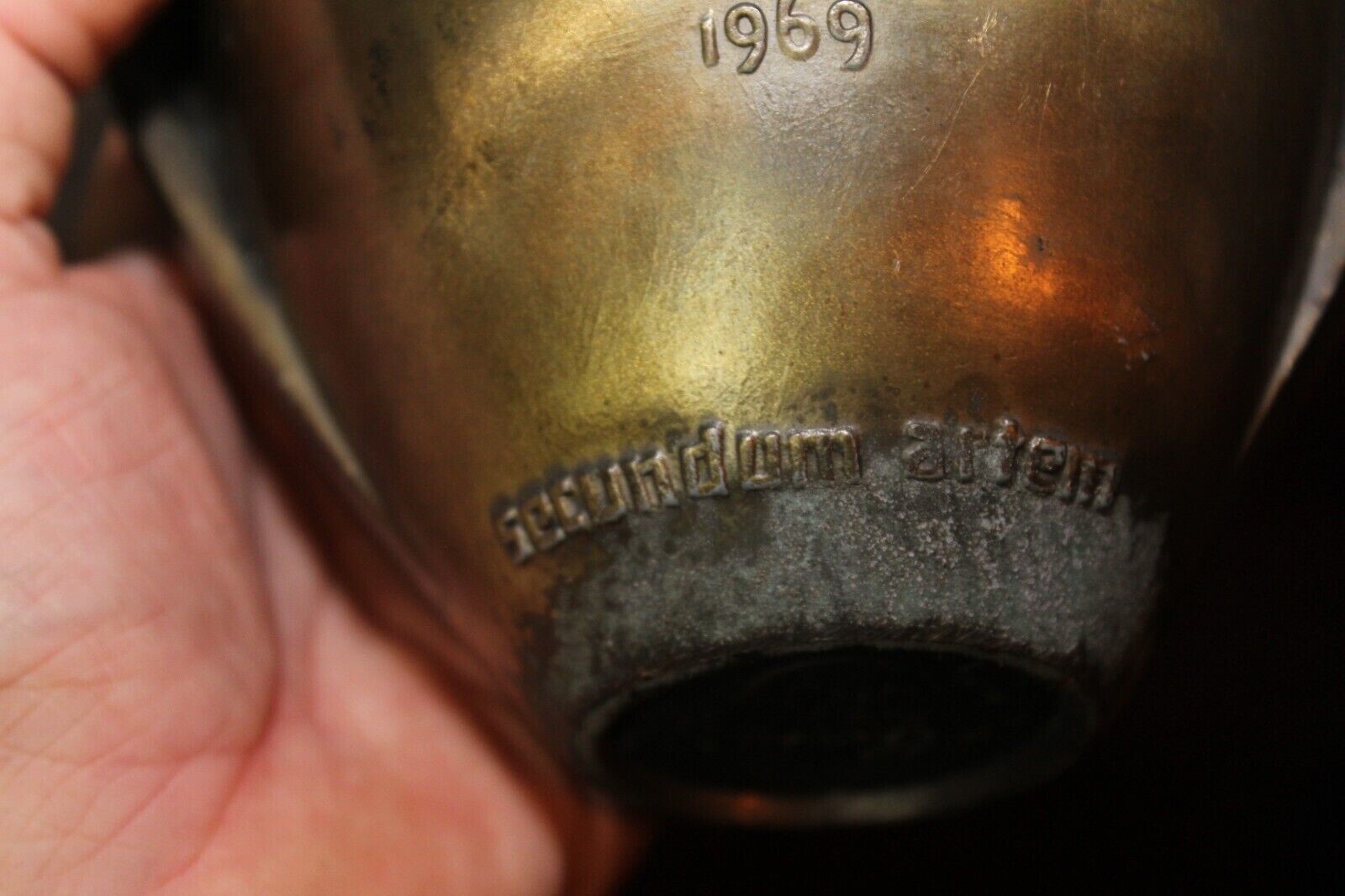Vintage Brass Mortar Wood Pestle Secundum Artem Pharmacy Class 1969 Schering RX