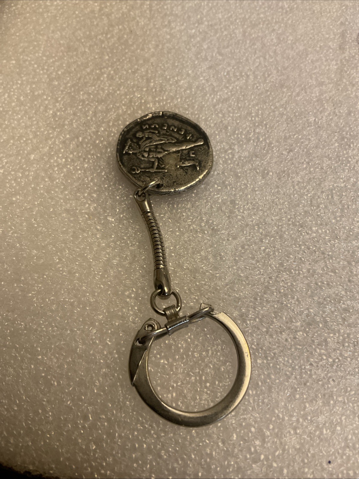 vintage TINACTIN pharmaceutical Keychain token ornate old coin metal