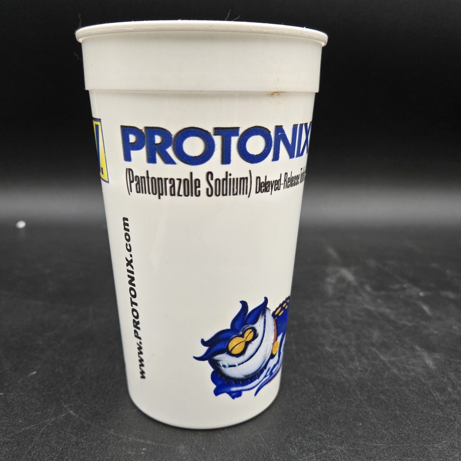 Vintage Protonix Pharmaceutical Promo Cup Blue Monster Mascot Pharma Swag