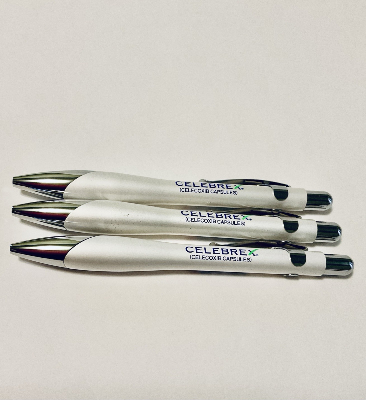 BEXTRA CELEBREX PHARMACEUTICAL REP PEN WHITE CHROME POCKET CLIP LOT OF 3