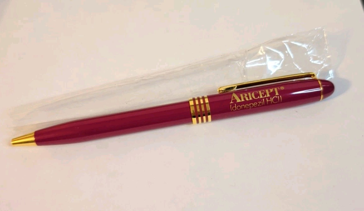 Aricept Red Maroon Gold Metal Click Pharmaceutical Drug Pen Advertising