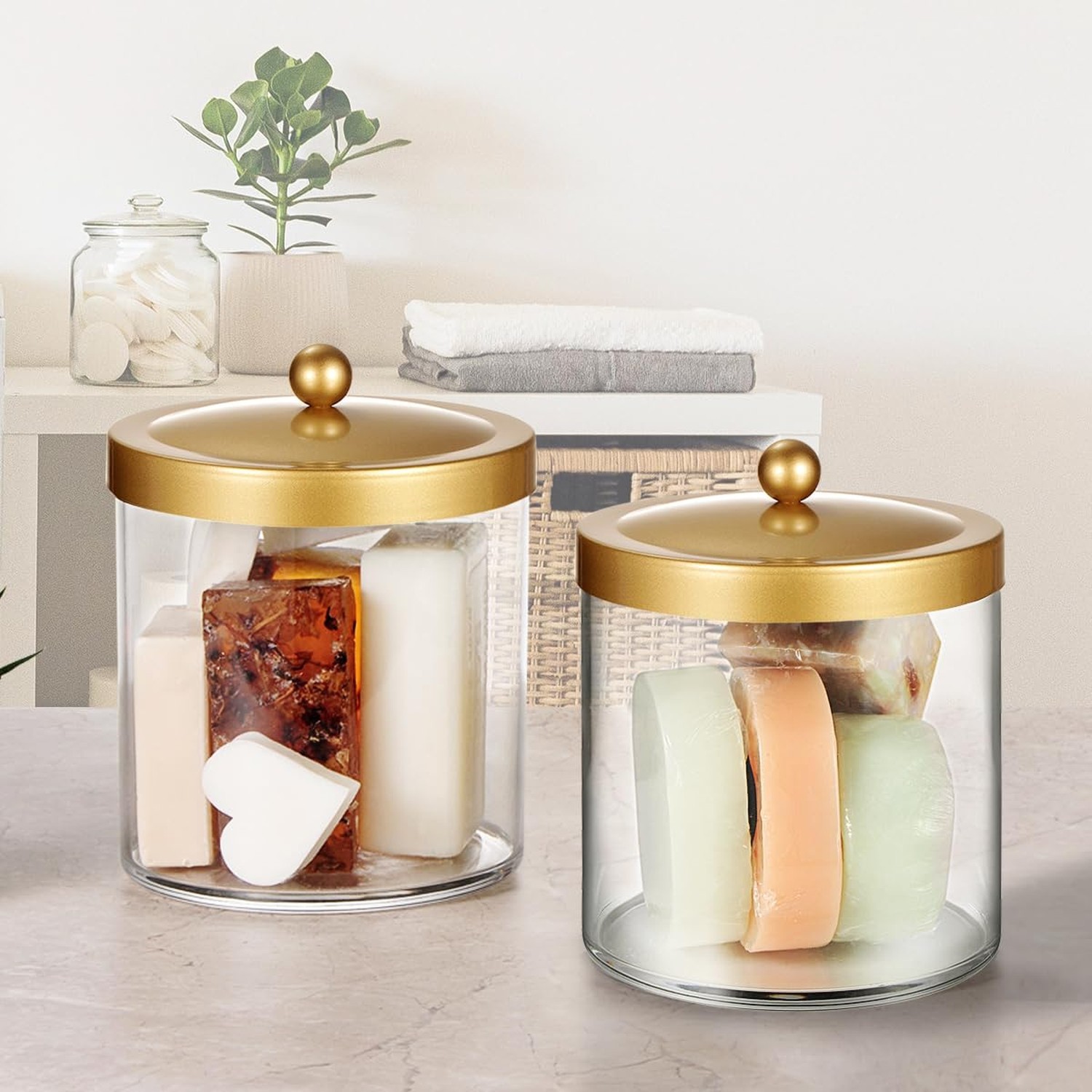 SheeChung 3 Pack 50 Ounce Large Clear Apothecary Jar with Gold Rust-Proof Lid…