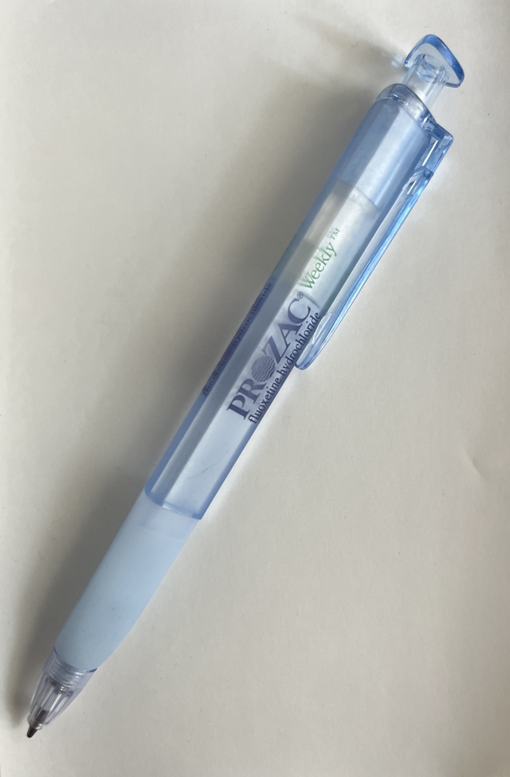Rare Prozac Weekly Eli Lilly Medical Drug Rep Pharmaceutical Pen Clear Blue