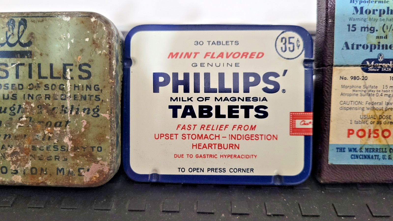 Vintage -Unique- 9 medicine advertising tins Rexall, Fixaco, Laymon’s +6