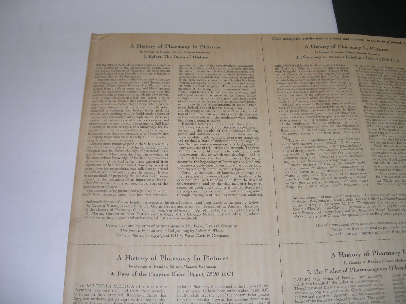 Vintage 1951 Set of 6 Parke Davis A History Of Pharmacy In Pictures Lithographs