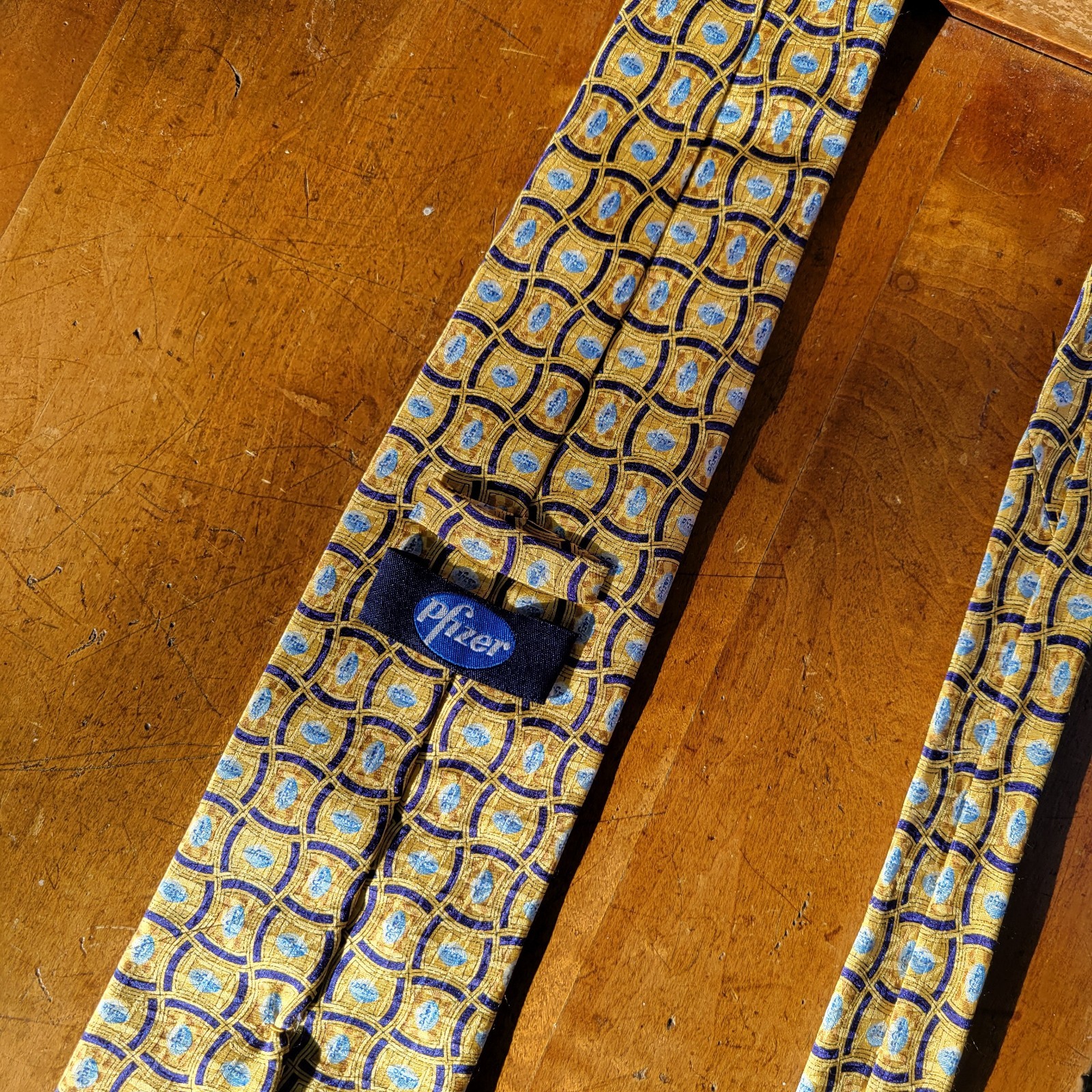 Pfizer Neck Tie Silk Blue Pill Yellow Men’s Necktie Pharmaceutical Gift