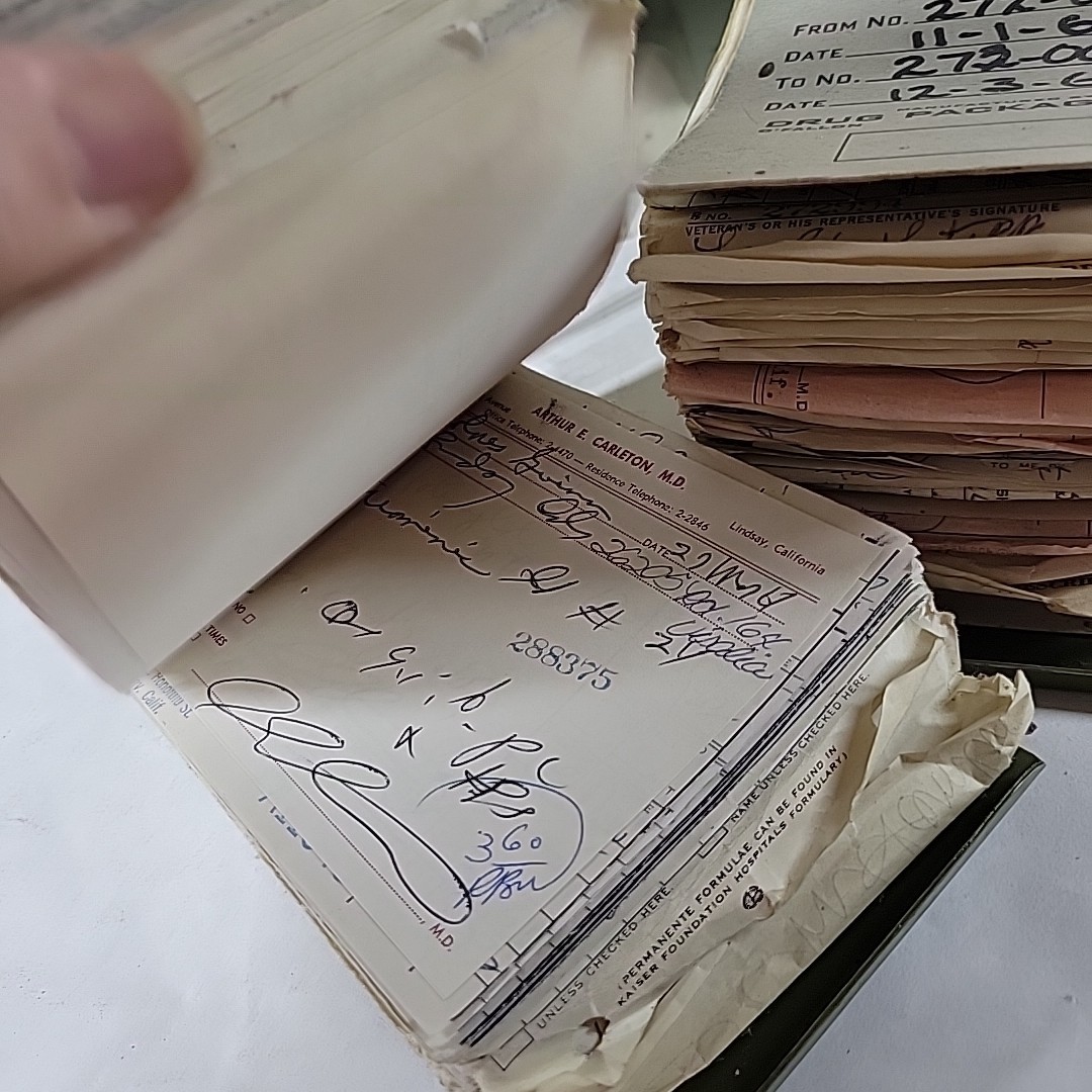 VTG Pharmacy Prescription File Box (2) w/100s of Drug Scripts California 1960s