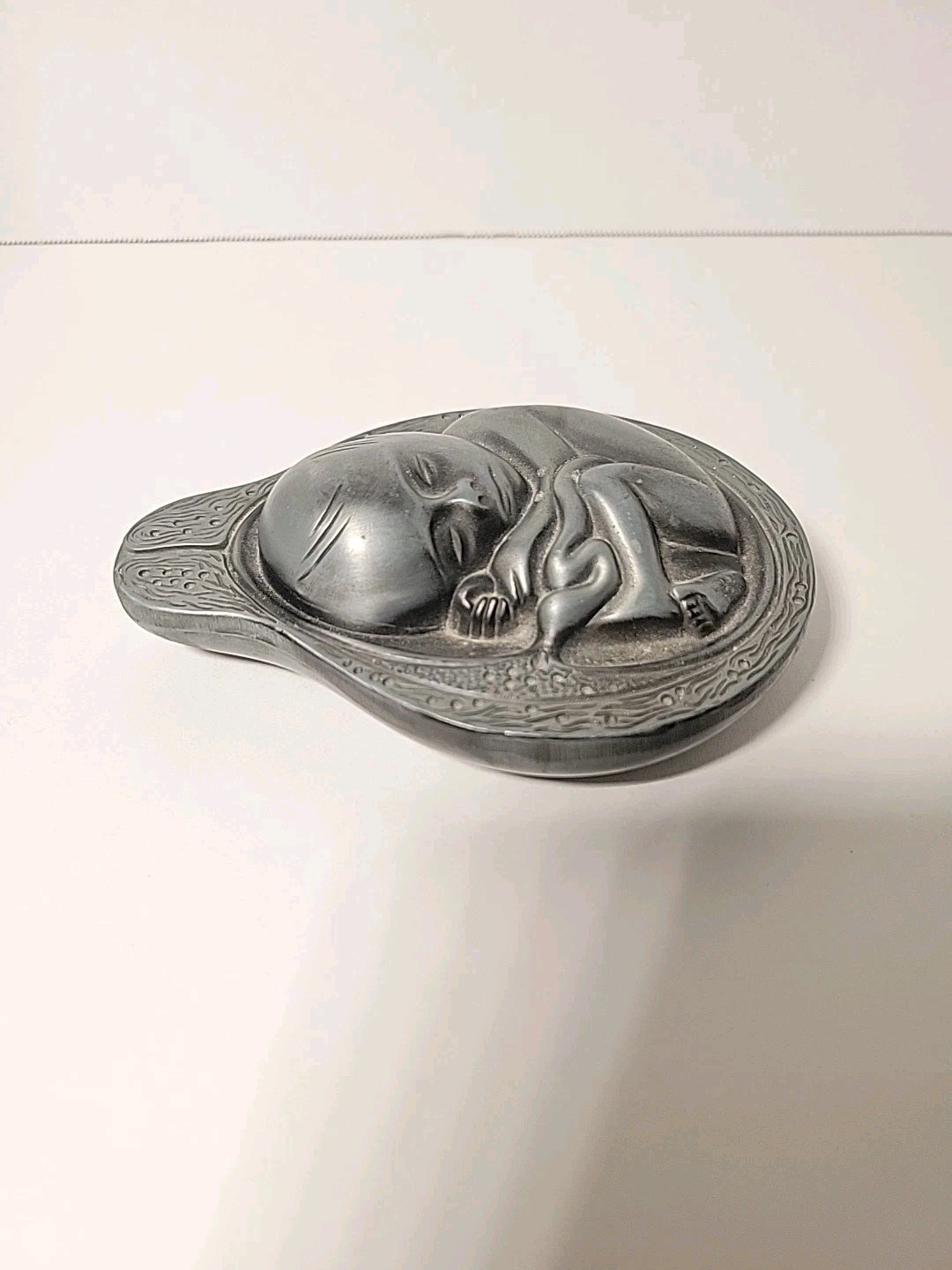 Vtg 1950-60s Parke-Davis Tabron Baby In Womb Fetus Pewter Heavy Paperweight