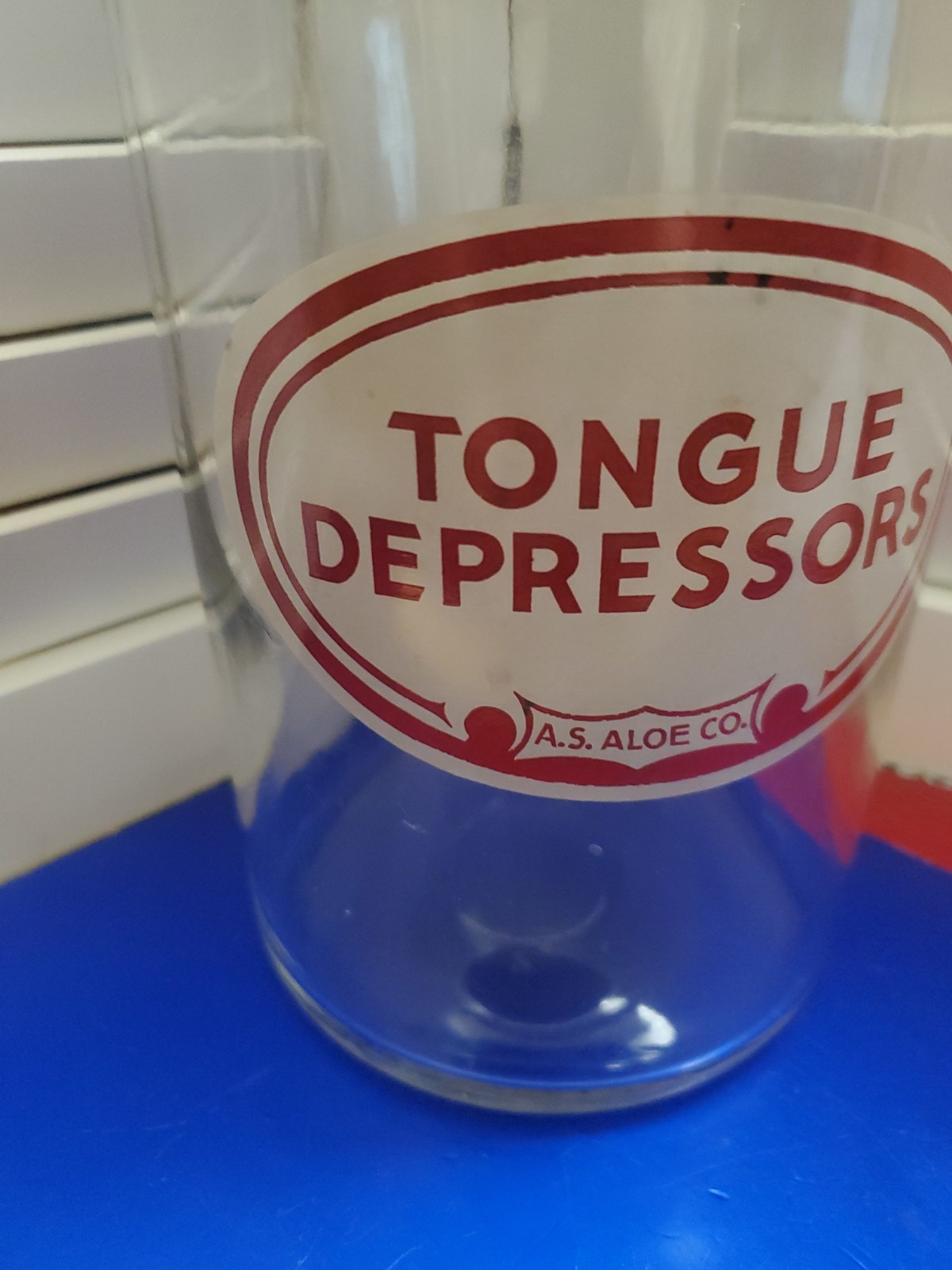 VTG AS Aloe Glass Tongue Depressor Apothecary Jar Profex Lid Medical USA 1950s