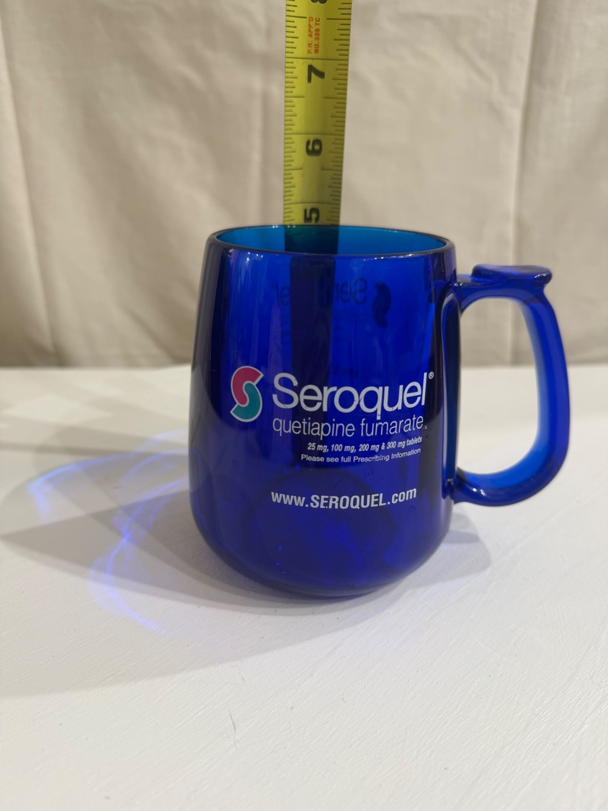 RARE Cobalt Blue Mug Seroquel Pharmaceutical Sales Rep Promotional Heavy Acrylic