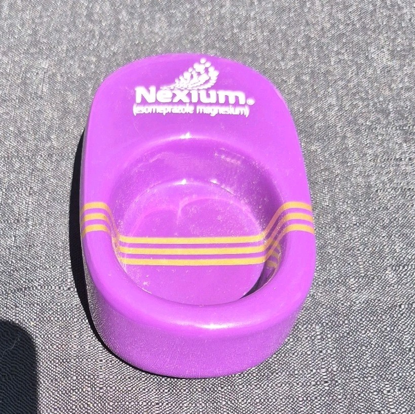 Vtg Pharmaceutical Advertising Branded Purple Ceramic Trinket Dish Tray Promo