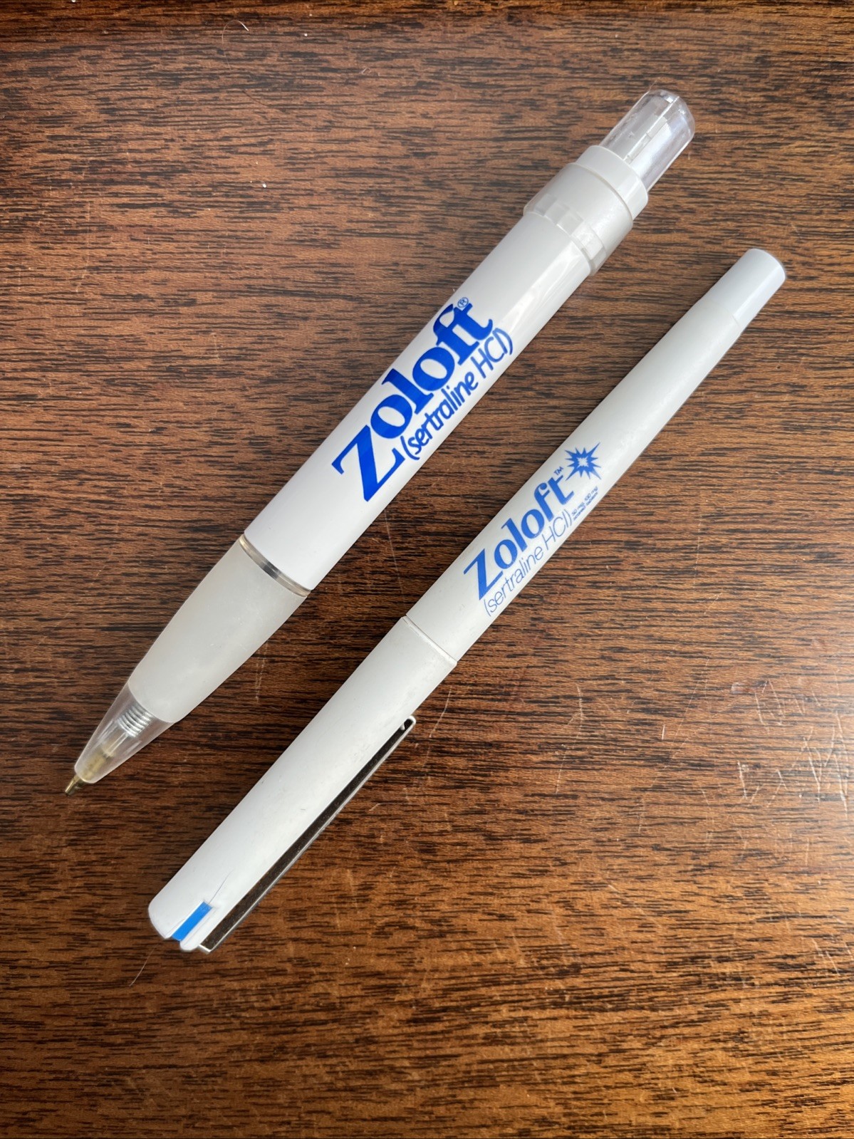 2 Two Zoloft Pfizer Medical Drug Rep Pharmaceutical Pens Used White Blue