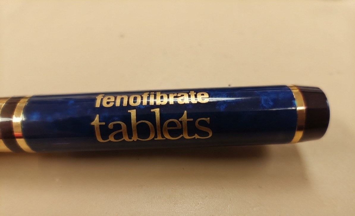 Vtg Drug Rep TriCor Fenofibrate Pharma Promo Ballpoint Pen Blue Marbled Twist