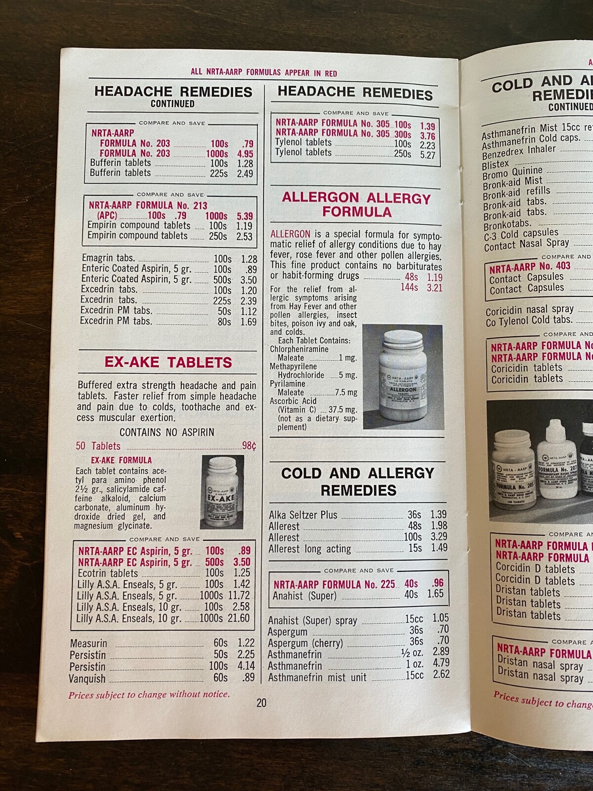 Vintage NRTA AARP Pharmacy 1971 Price List Catalog Druggist Medications