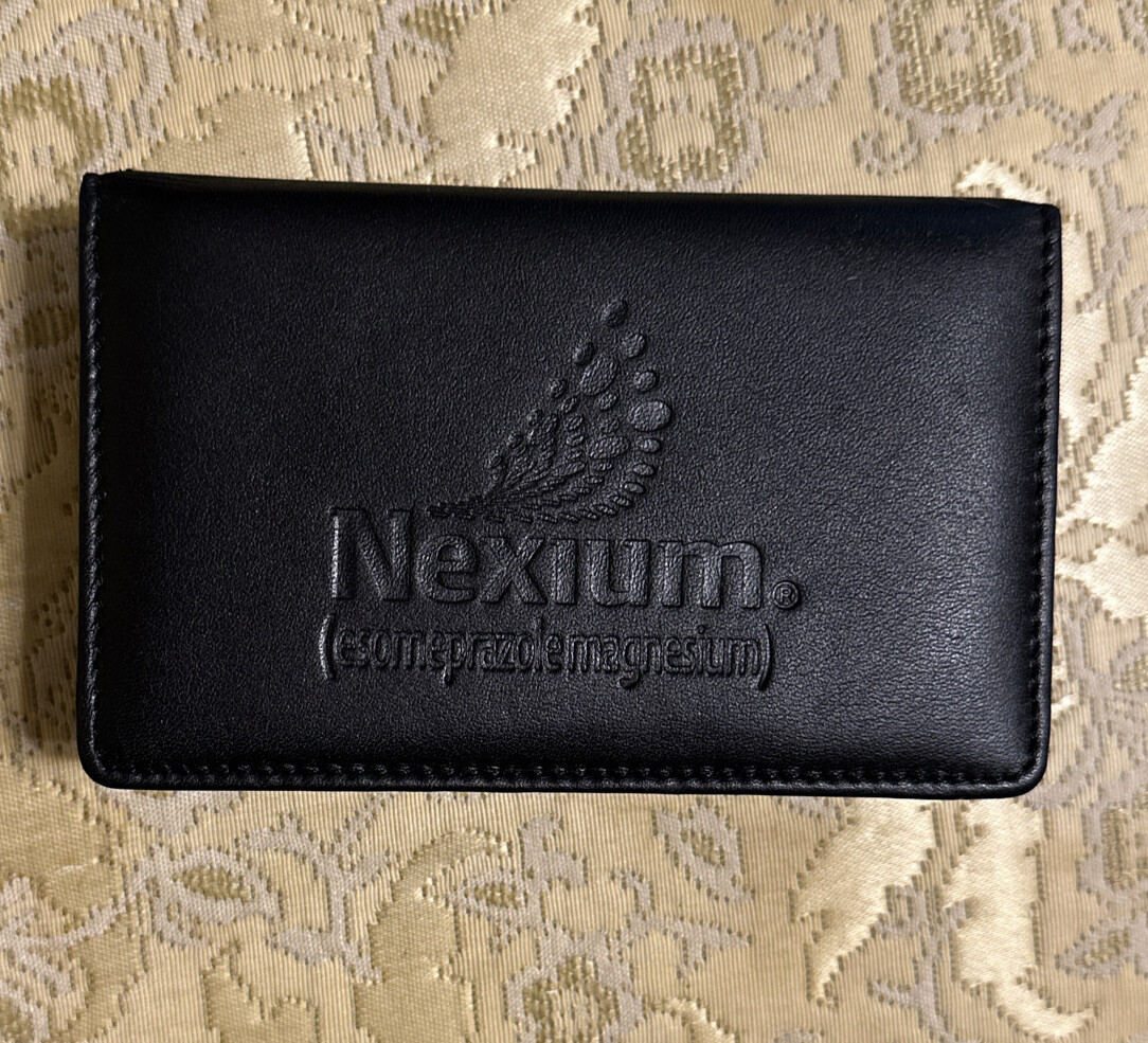 Black Faux Leather Embossed Nexium desk notepad Pharmaceutical advertisement