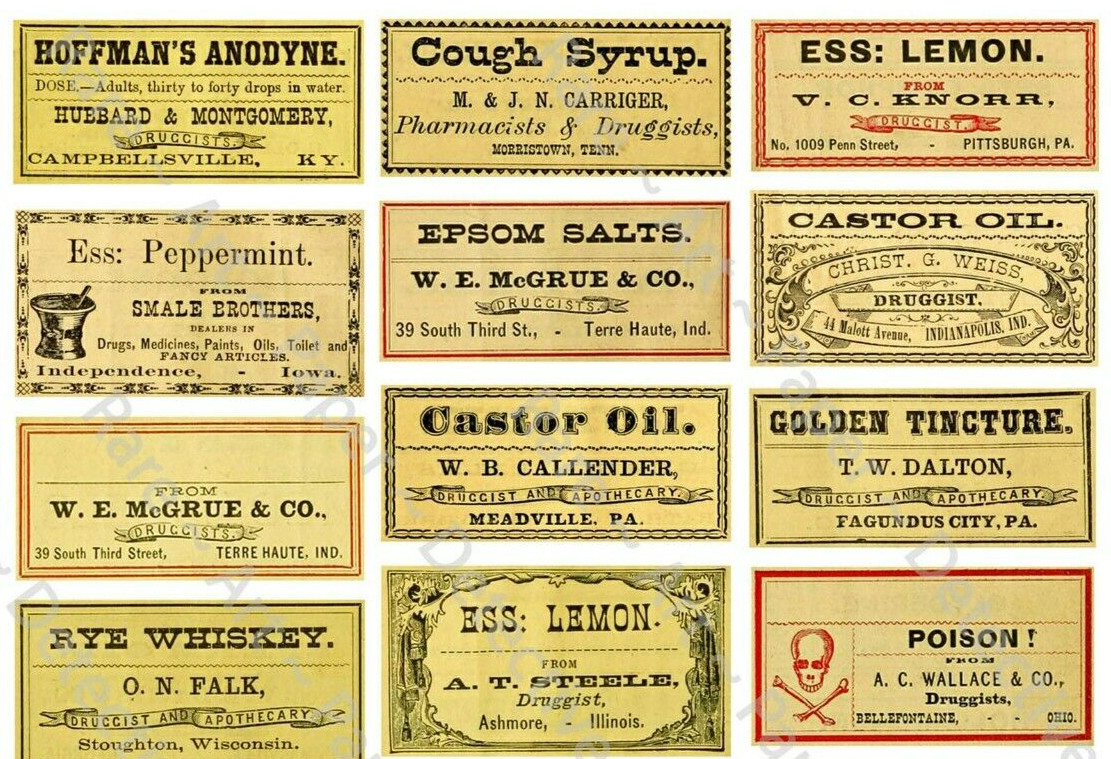 Vintage Apothecary Cabinet Label Stickers, Pharmacy Bottle, Cut & Peel Sheet 753