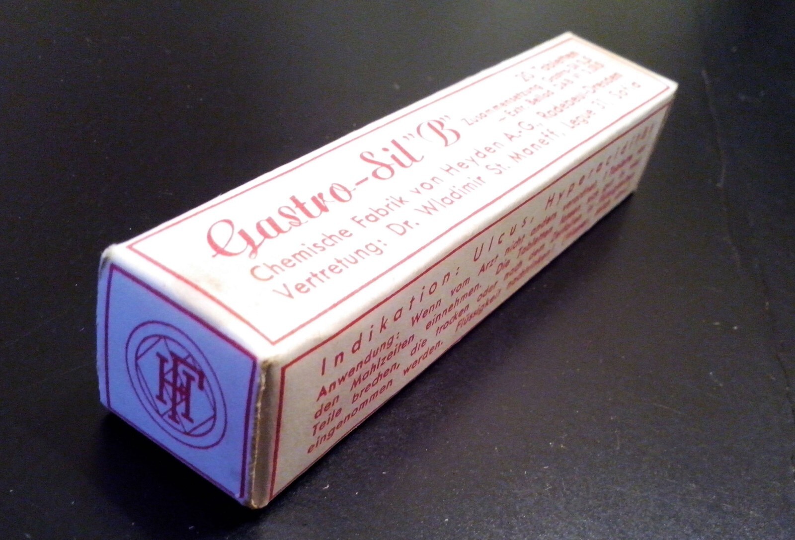 ANTIQUE medical pharm.CHEM.FABRIK VON HEIDEN “Gastro-Sil B”-20 tabl.in unop.vial