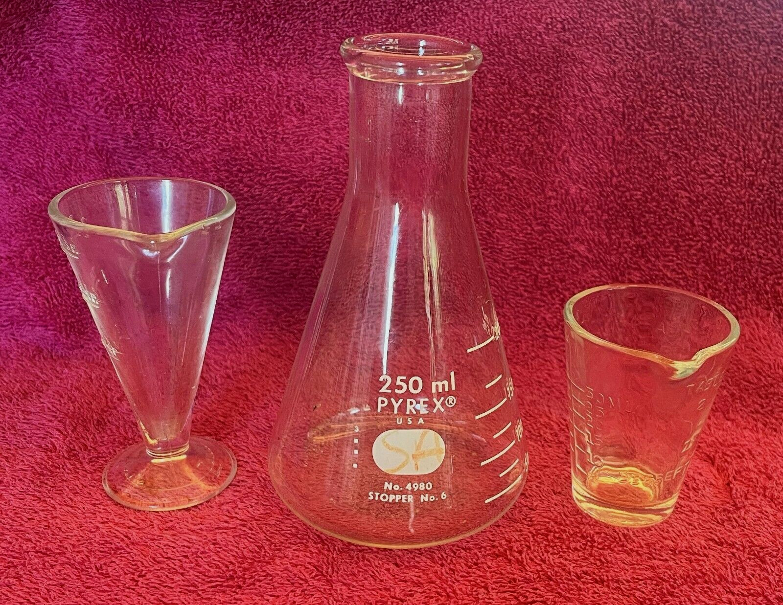 3 Vintage Beakers Zonite Glass 2 Tbsp Apothecary Measuring Beaker w/Spout Plus
