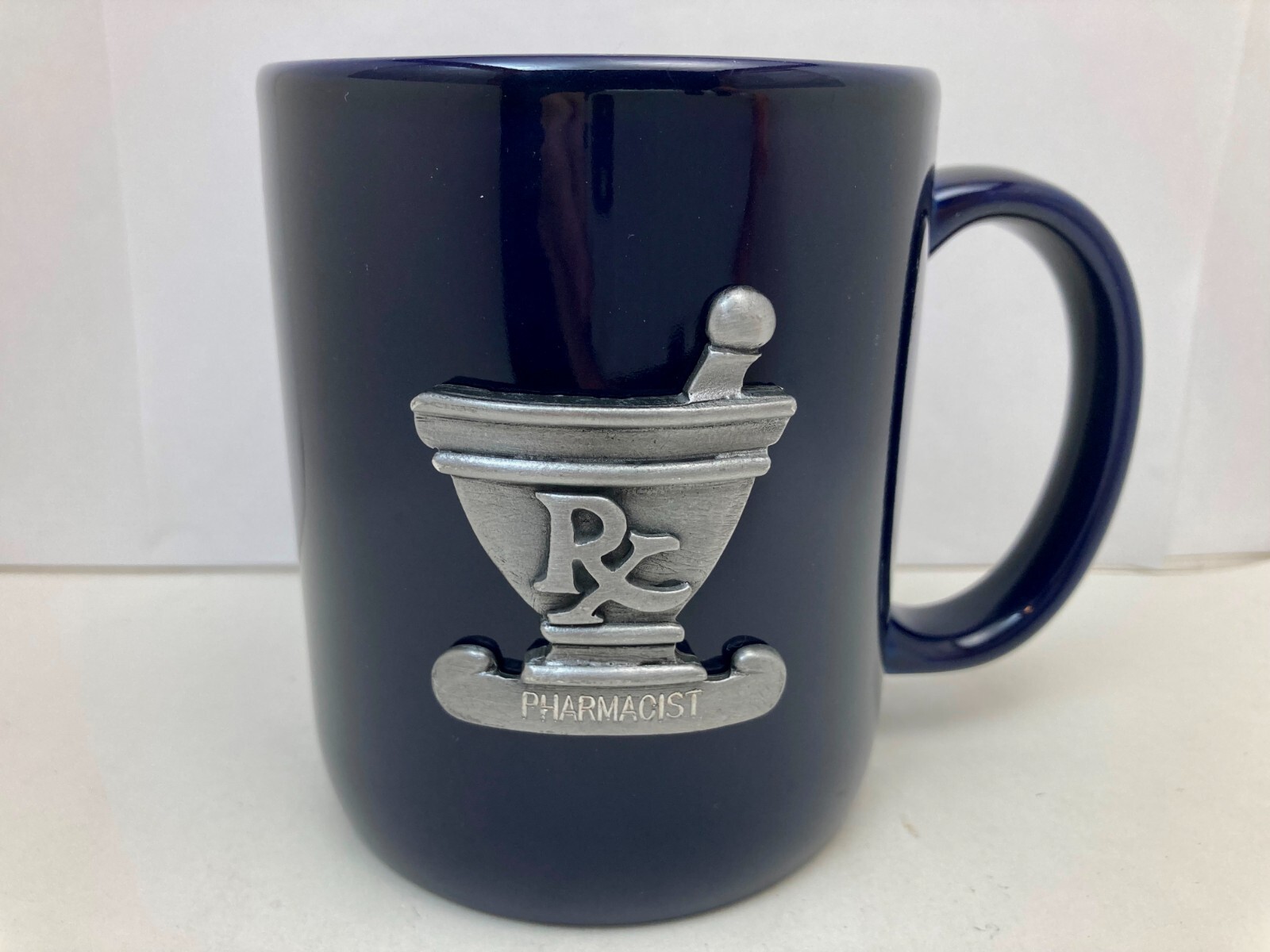 RX Pharmacist Coffee Mug / Cup Raised Pewter Metal LOGO Piece Pharmacy