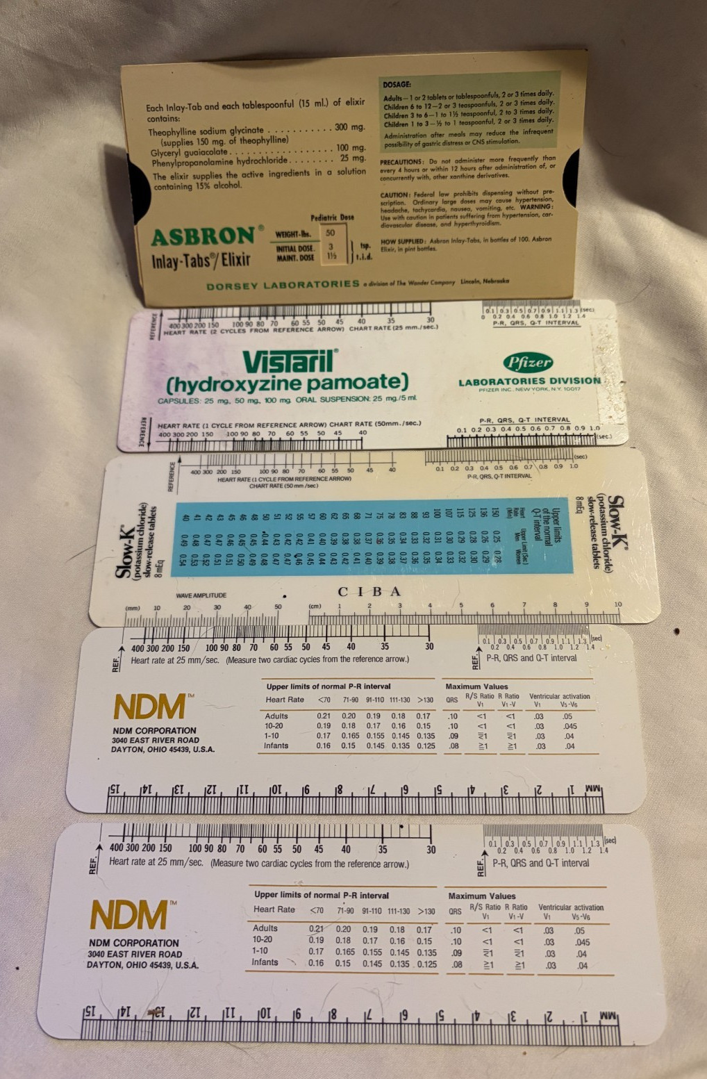 Lot of 5 Pharmaceutical Drug Rulers – Slow-K – NDM – Asbron – Vistaril